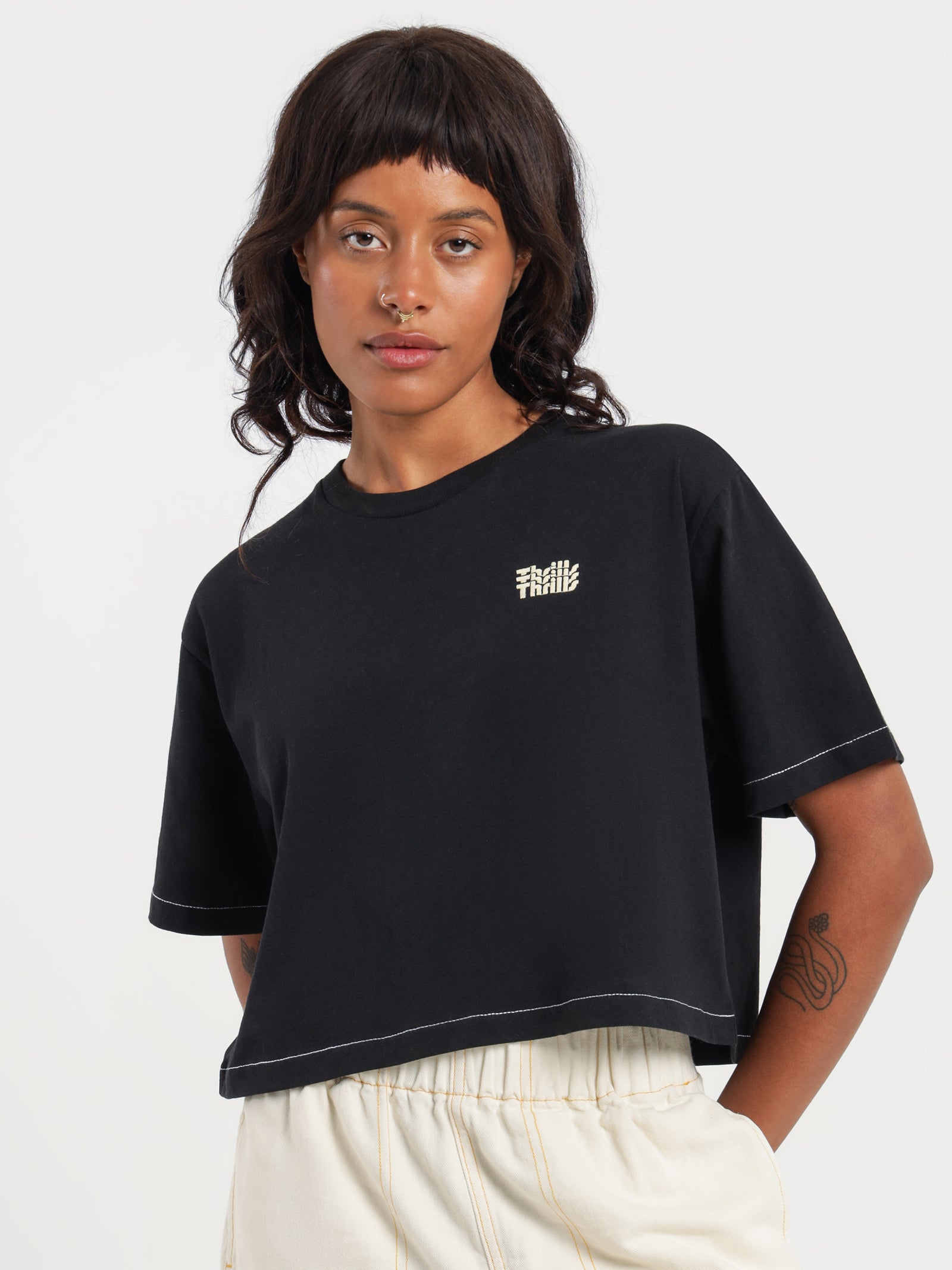 Infinite Thrills Merch Crop T-Shirt in Black - Glue Store