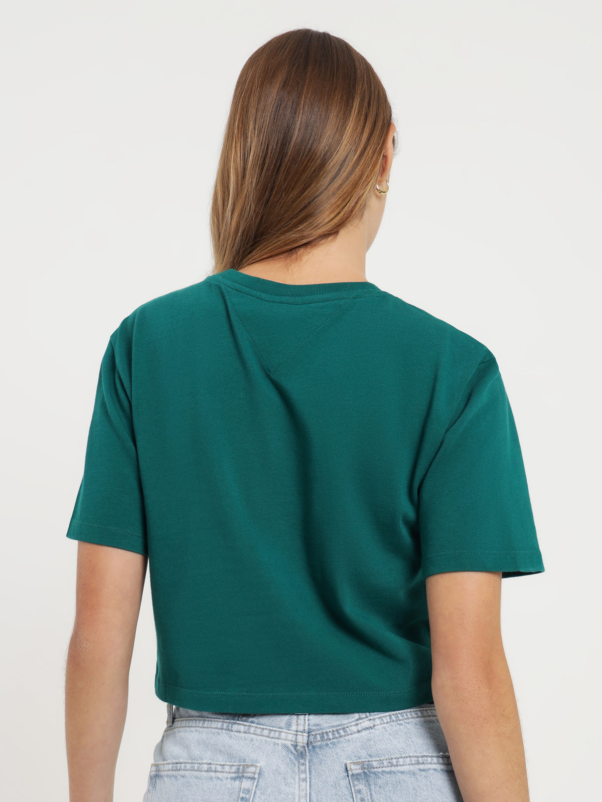 Tommy Hilfiger Super Crop T-Shirt in Dark Turf Green | Dark Green