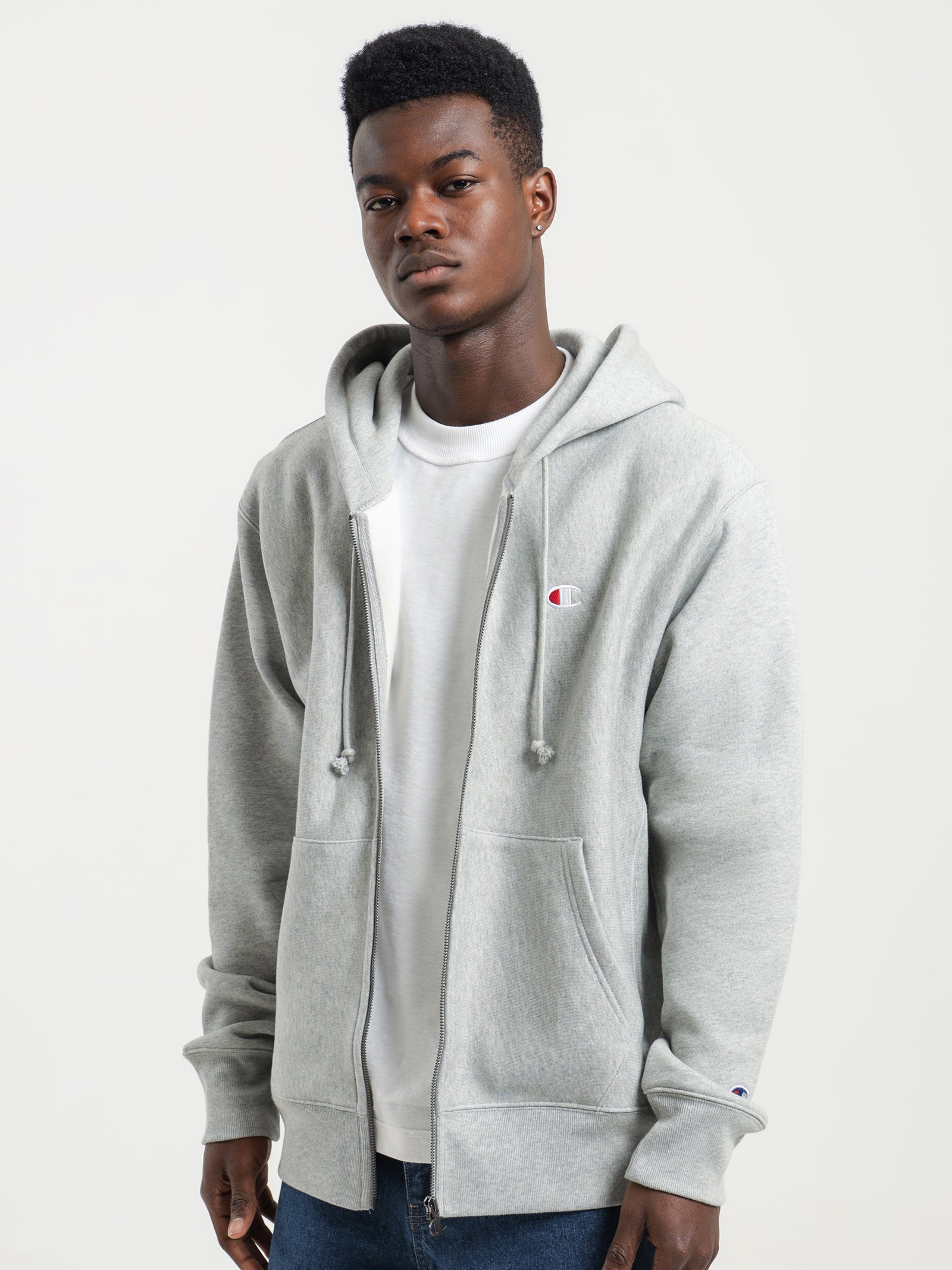 Reverse Weave Full Zip Hoodie in Grey