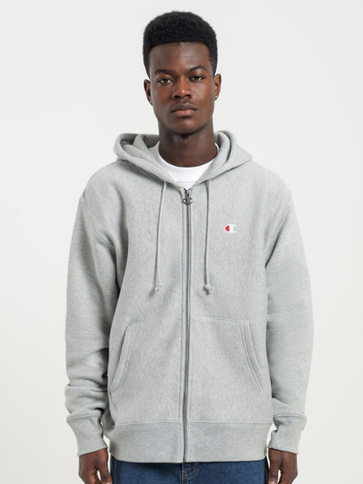 Reverse Weave Full Zip Hoodie in Grey