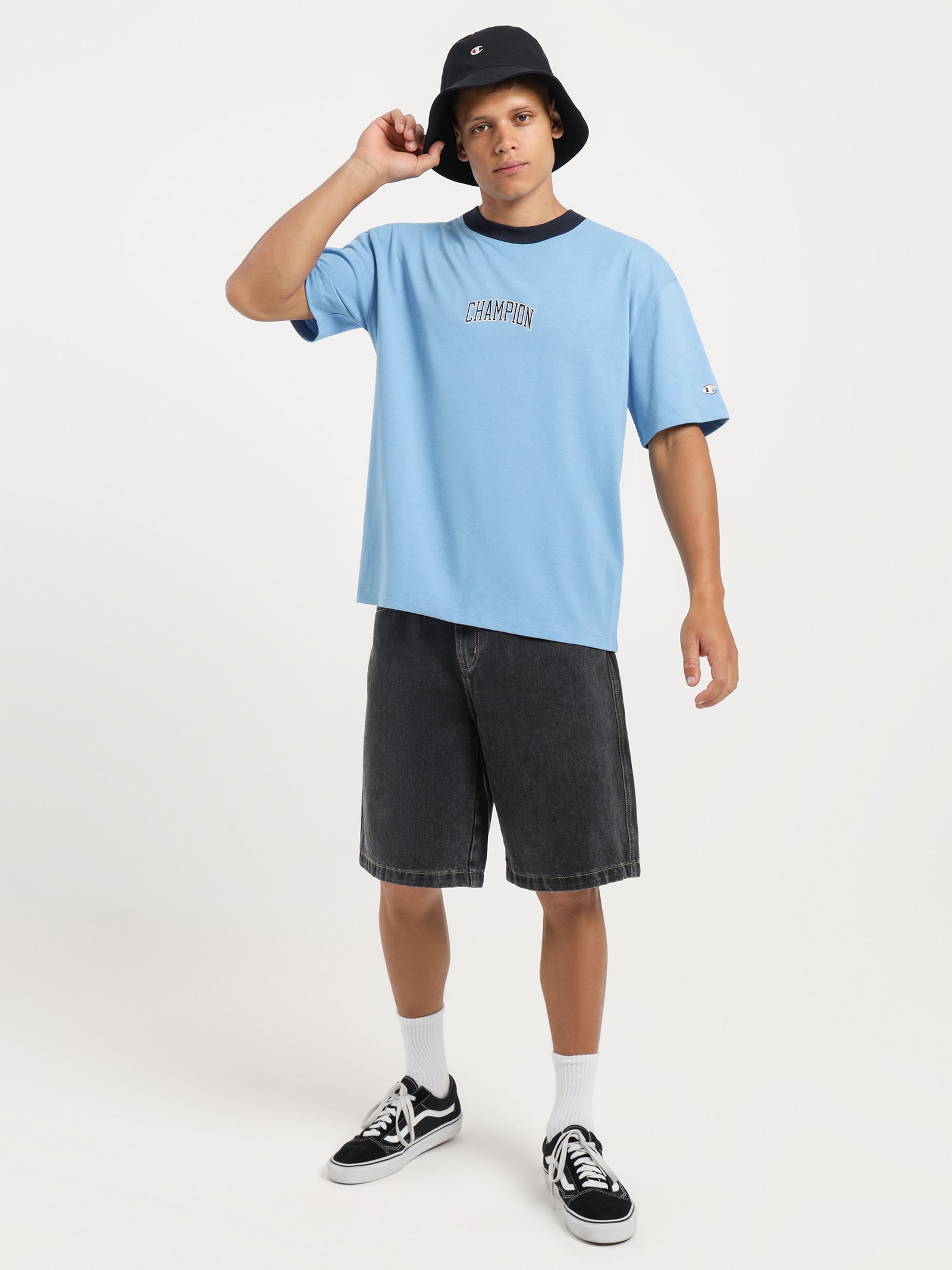 Heritage Contrast Script T-Shirt in Light Blue