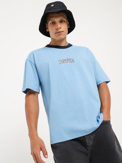 Heritage Contrast Script T-Shirt in Light Blue