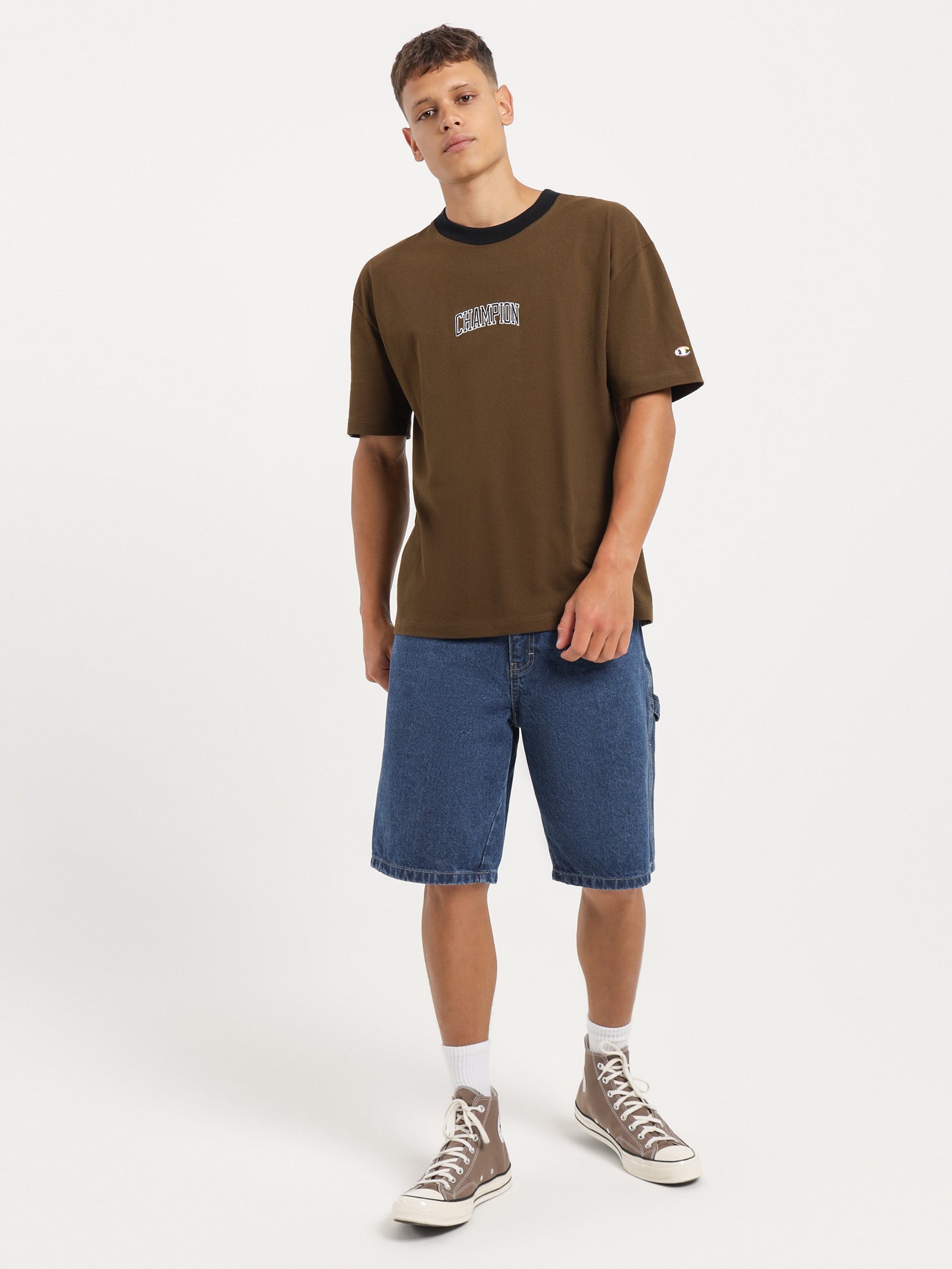 Heritage Contrast Script T-Shirt in Brown