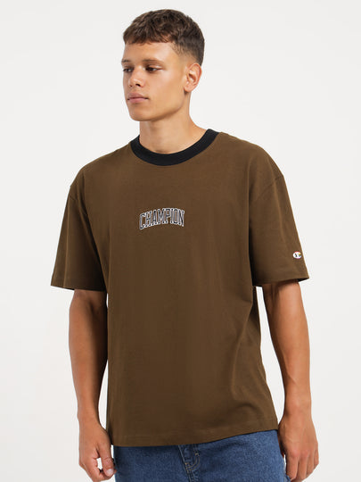 Heritage Contrast Script T-Shirt in Brown