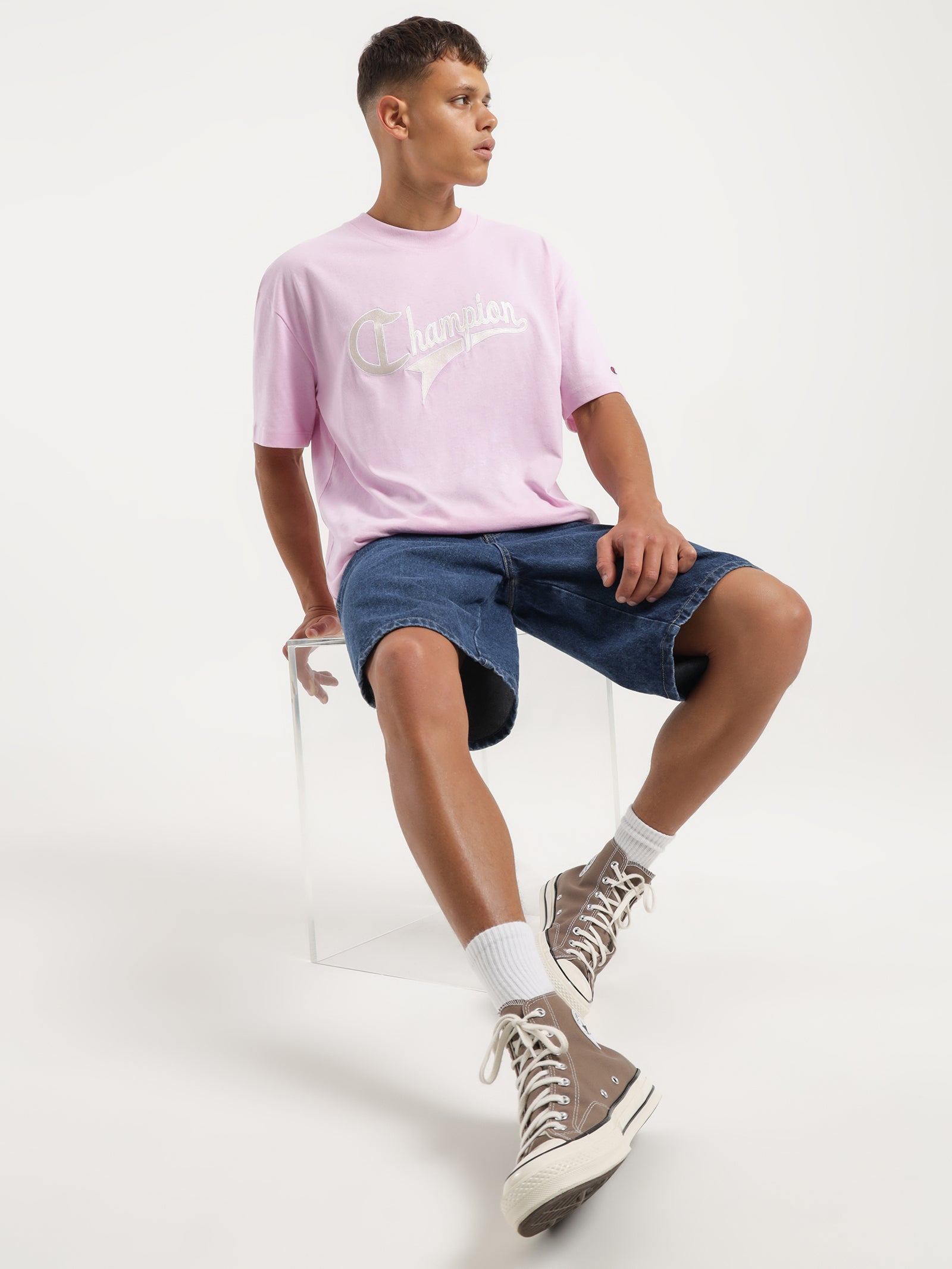 Heritage Cursive Logo T-Shirt in Pink Posy