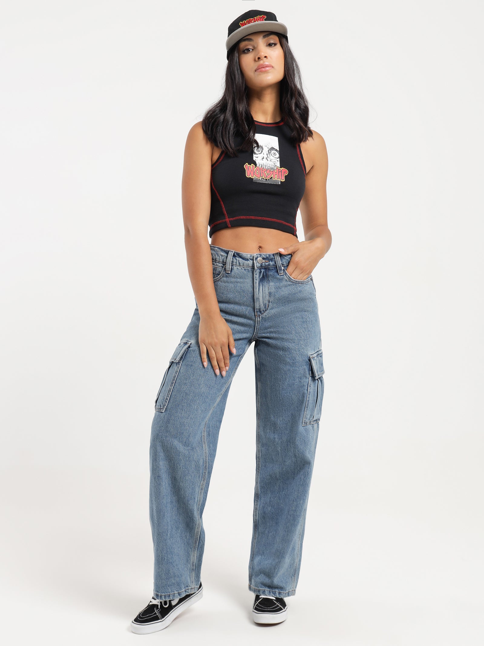 Sloucher Cargo Jeans in Blue