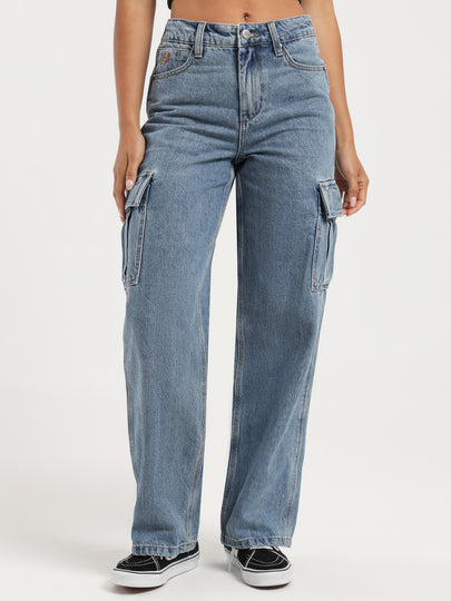 Sloucher Cargo Jeans in Blue