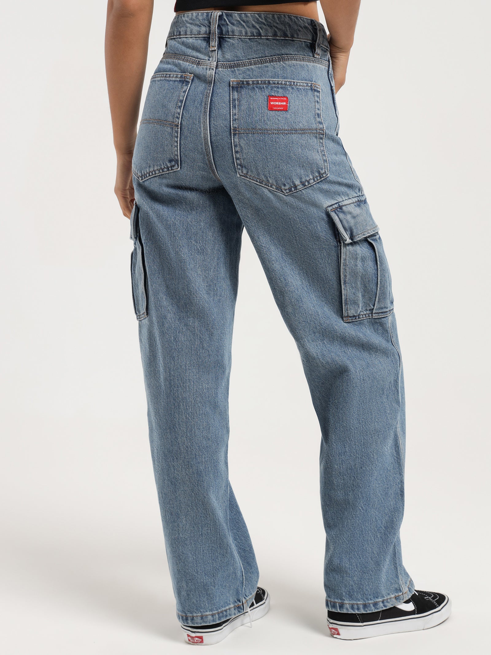 Sloucher Cargo Jeans in Blue