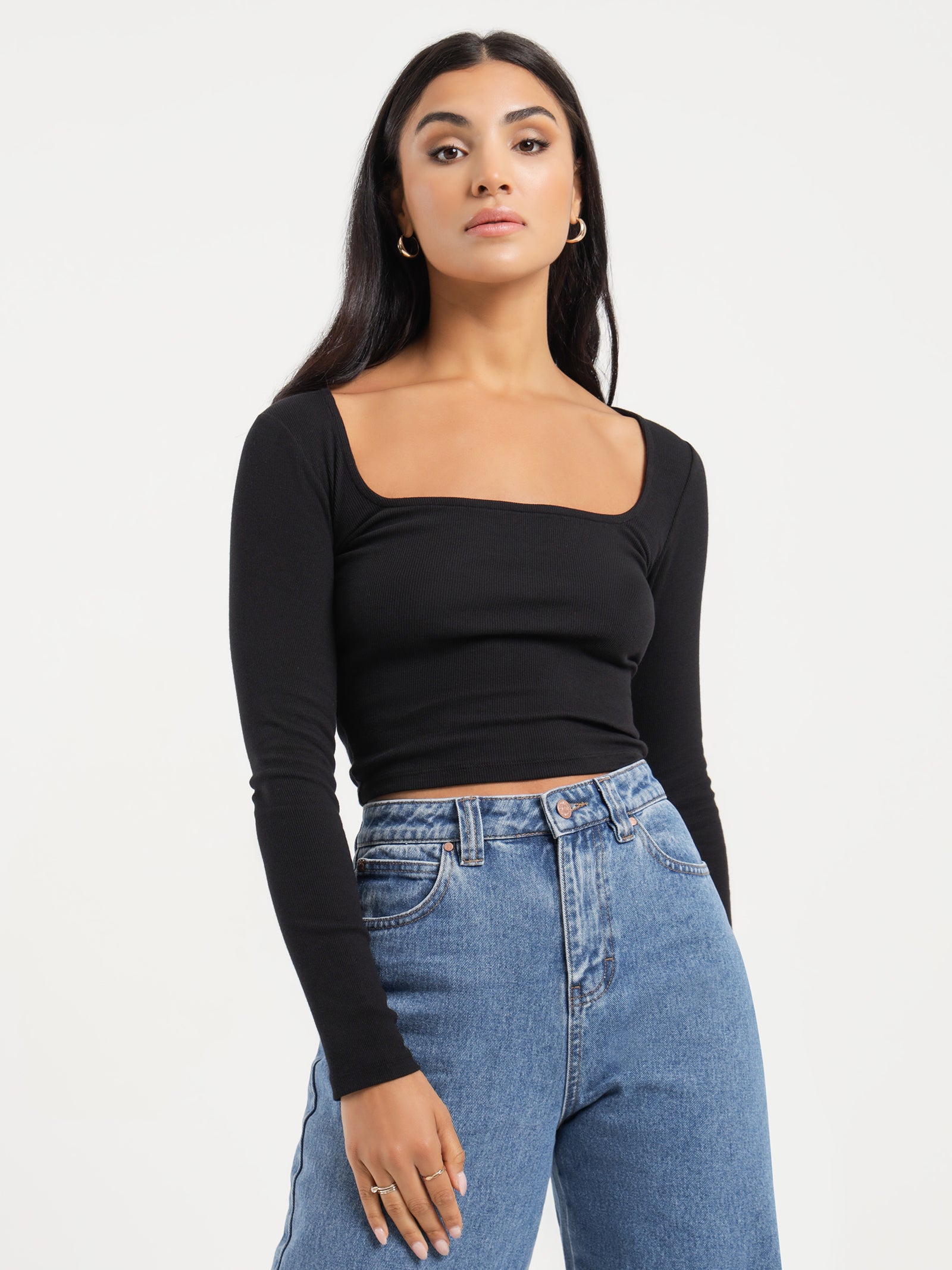 Marley Square Neck Top in Black - Glue Store