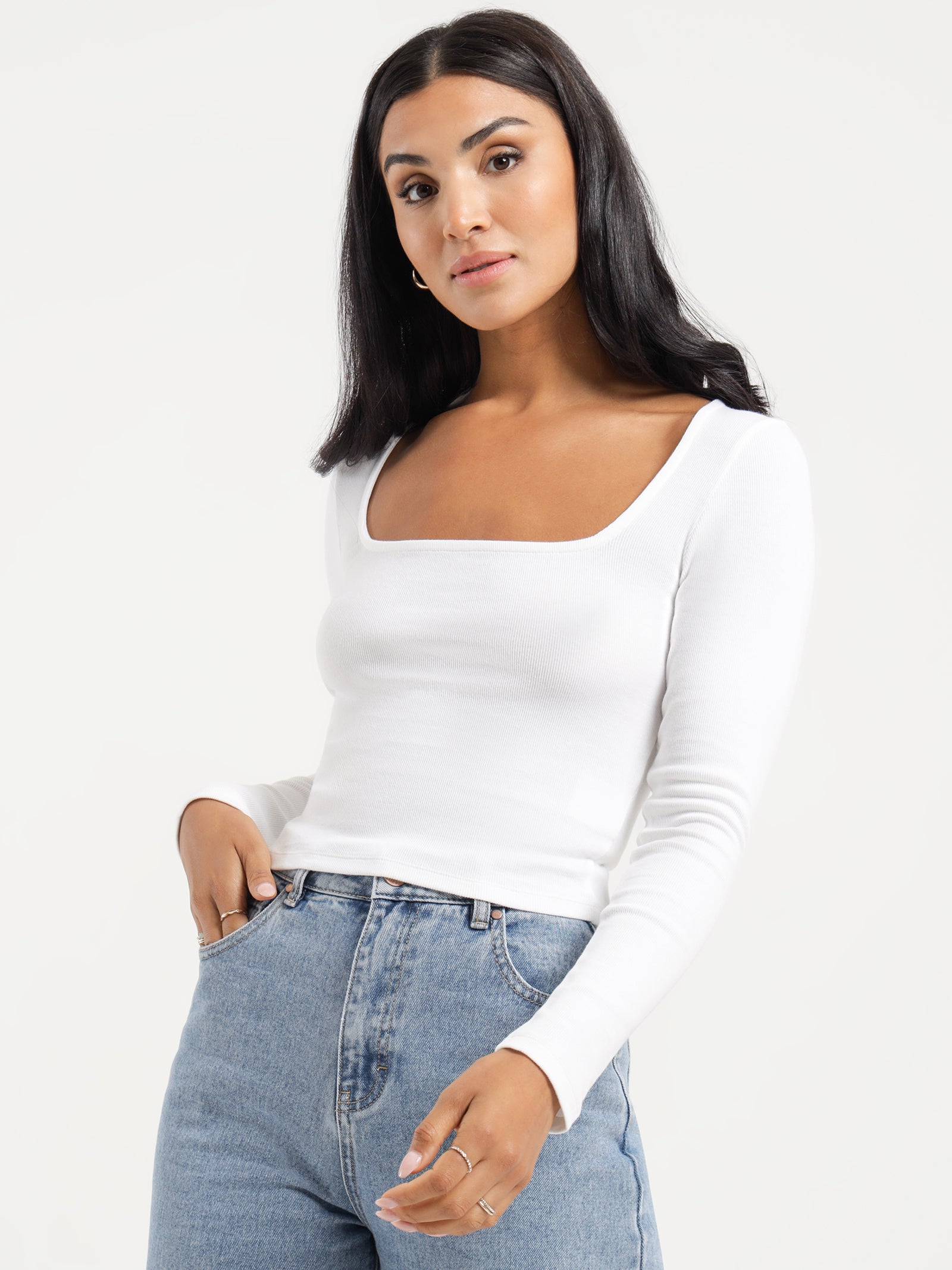 Long-Sleeve Top with Square Neckline, Regular