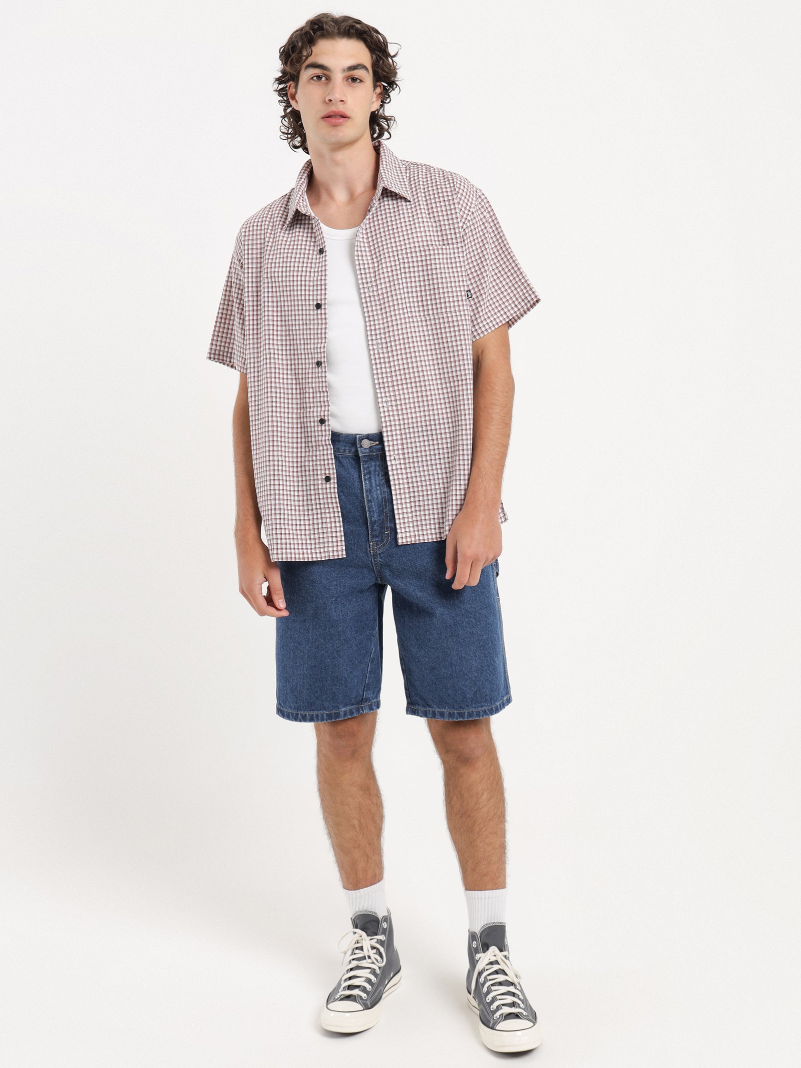 Slate Check Short Sleeve Shirt in Rose - Glue Store