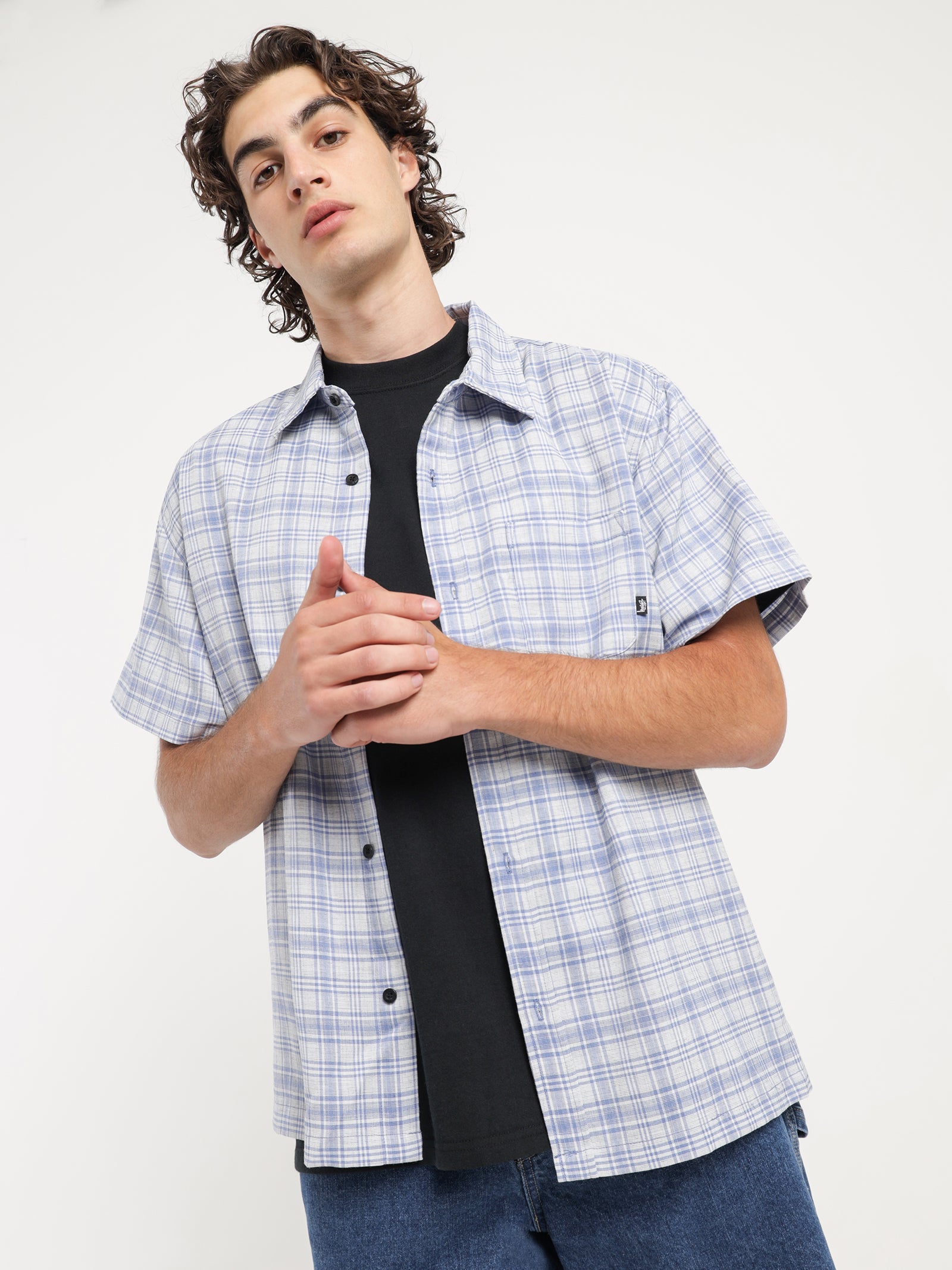 Stussy Textile Check Shirt in Blue Blue | Glue Store