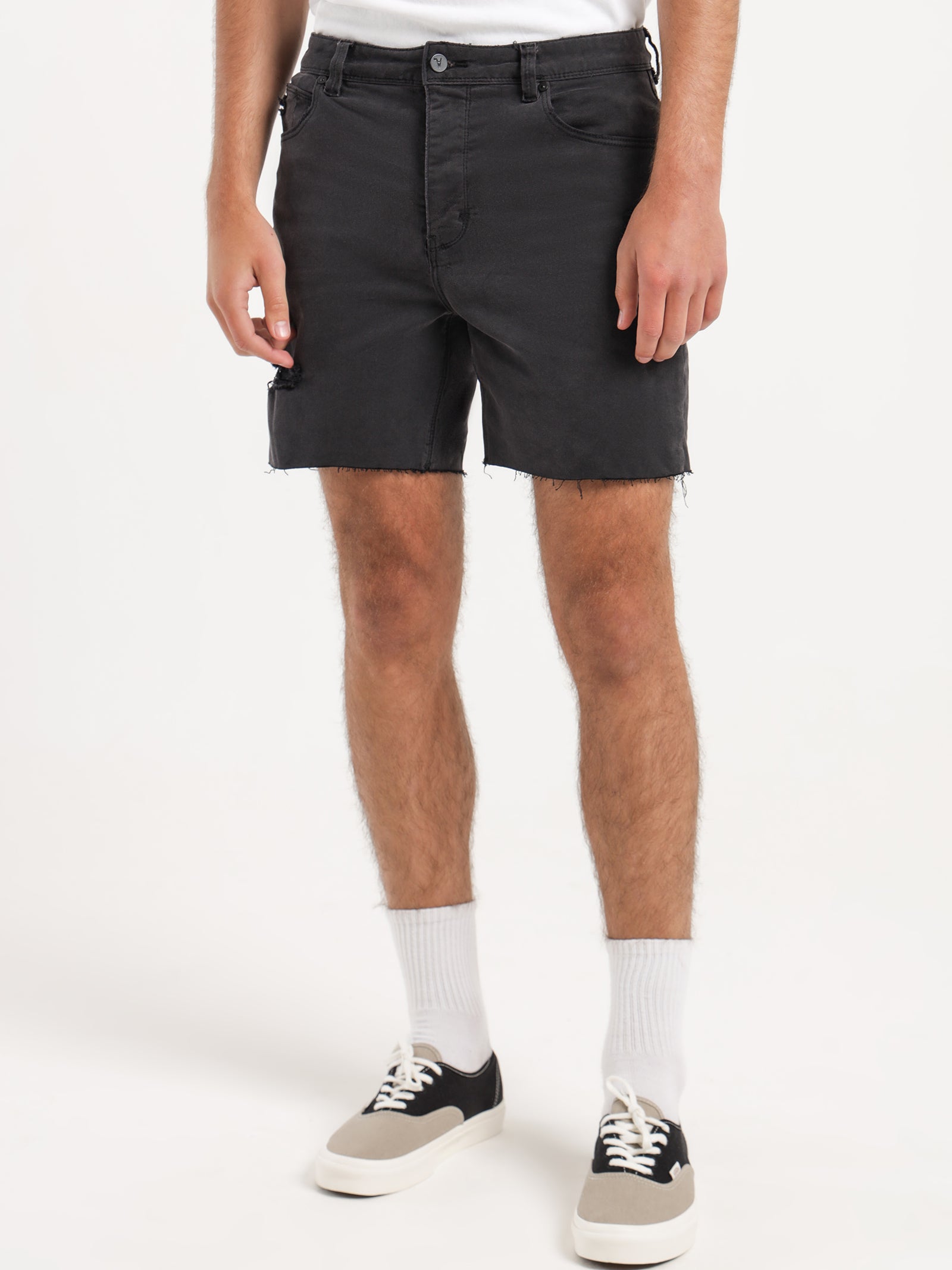 Abrand A Cropped Slim Shorts in Smoke Denim | Glue Store