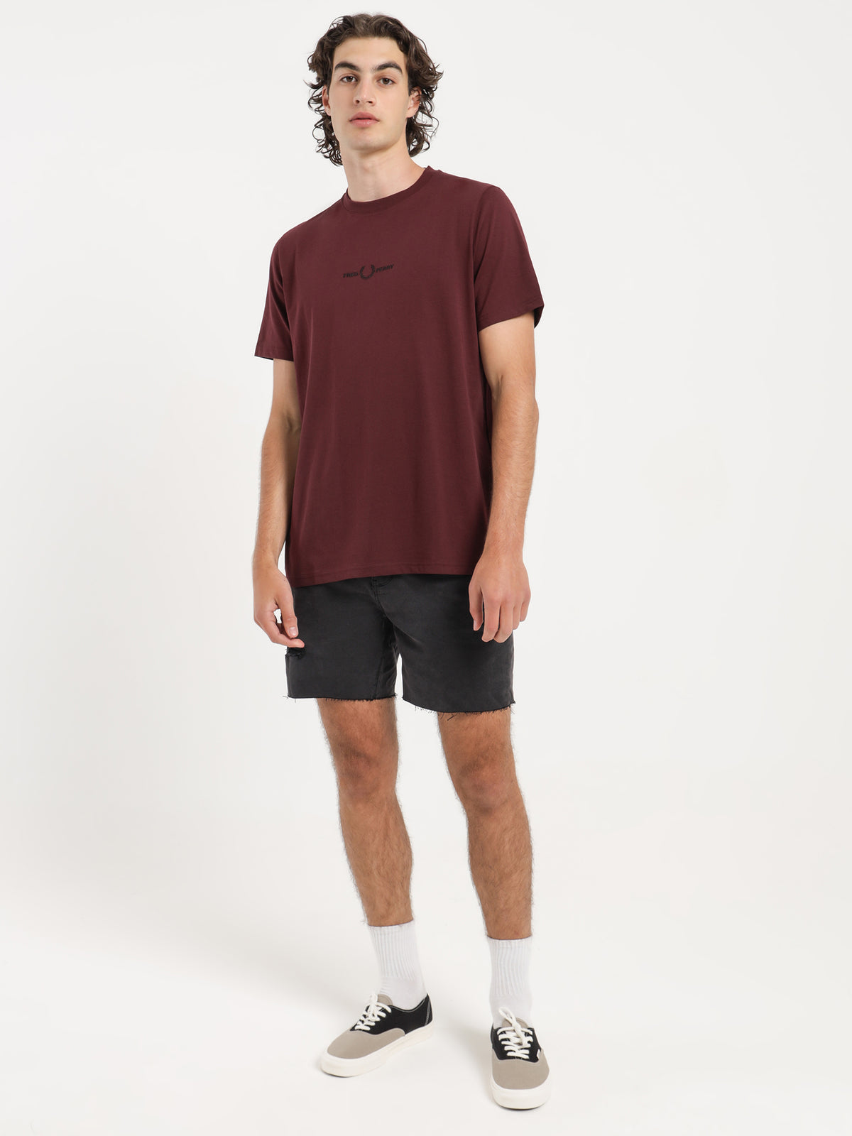 Fred Perry Embroidered T-Shirt in Dark Red | Dark Red