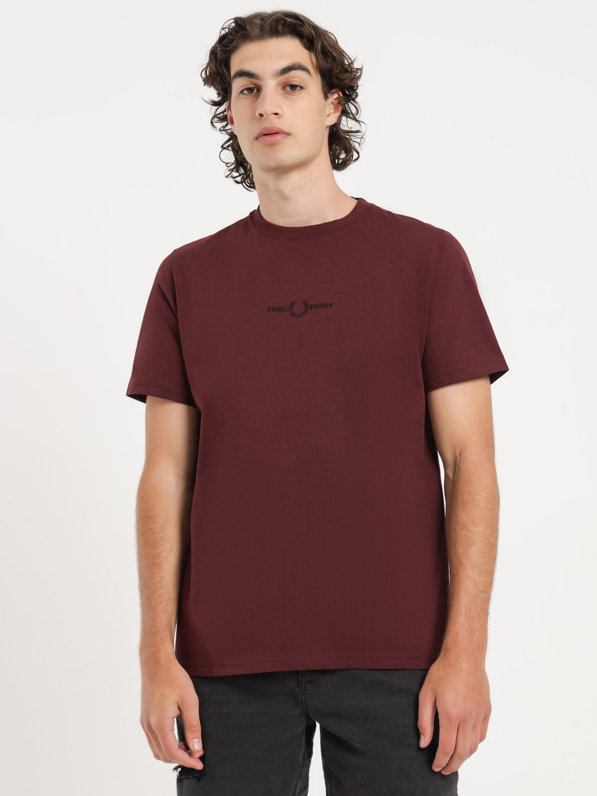 Fred Perry Embroidered T-Shirt in Dark Red | Dark Red