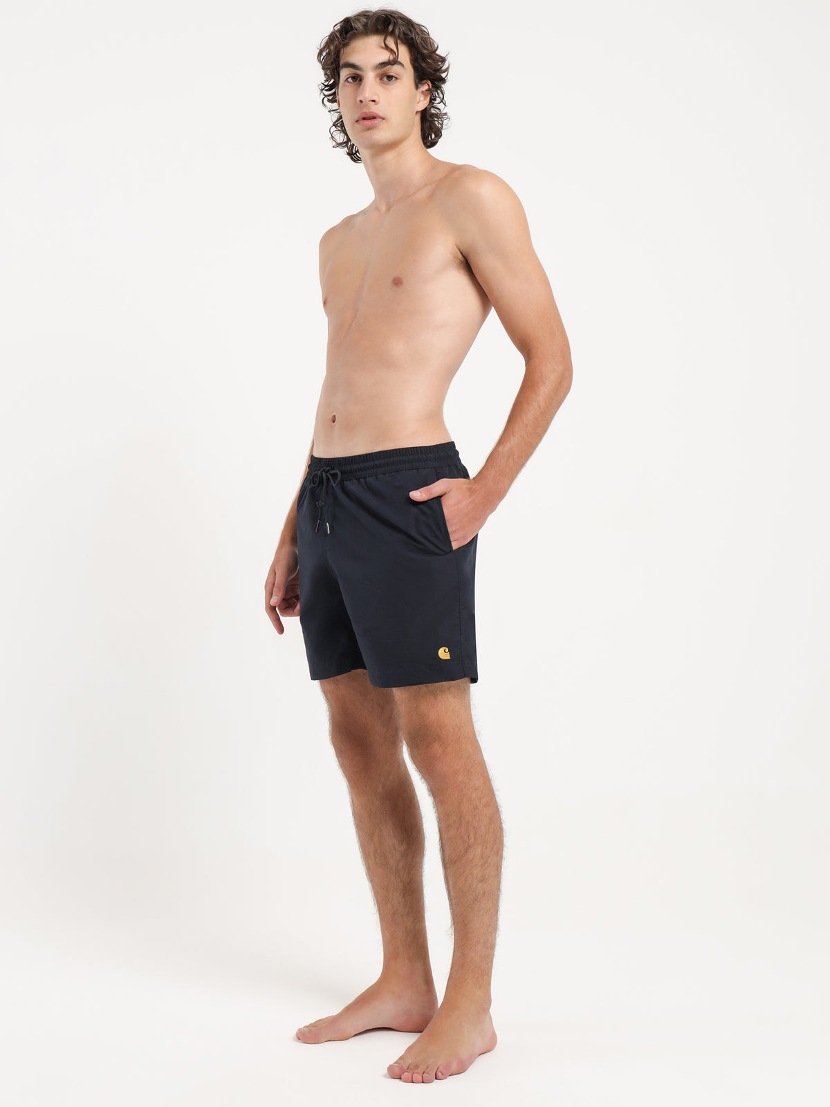 Carhartt Wip Chase Swim Trunks in Navy & Gold | Navy/Gold