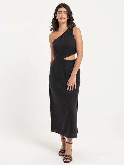 Fin Asymmetrical Maxi Dress in Black