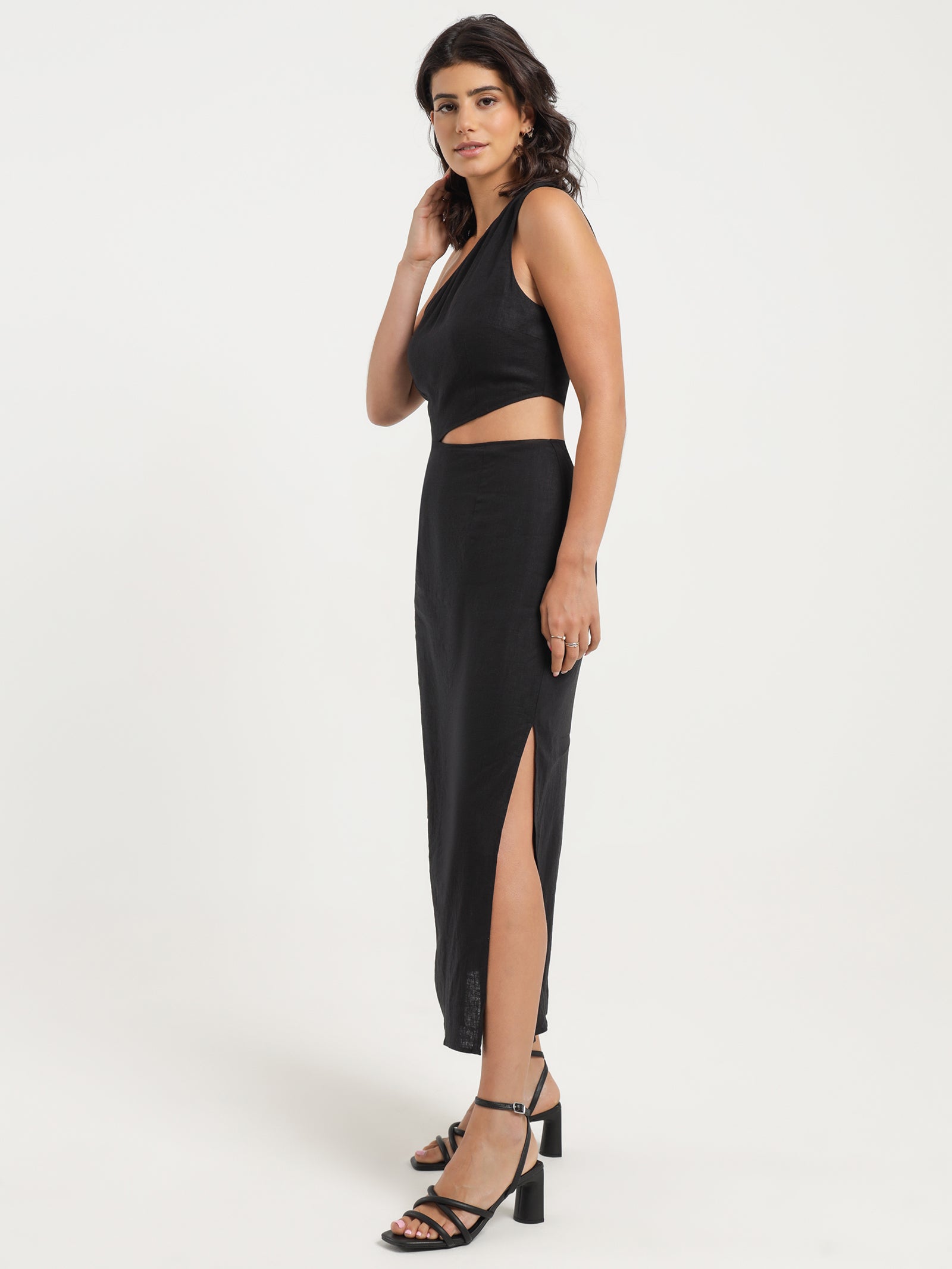 Fin Asymmetrical Maxi Dress in Black