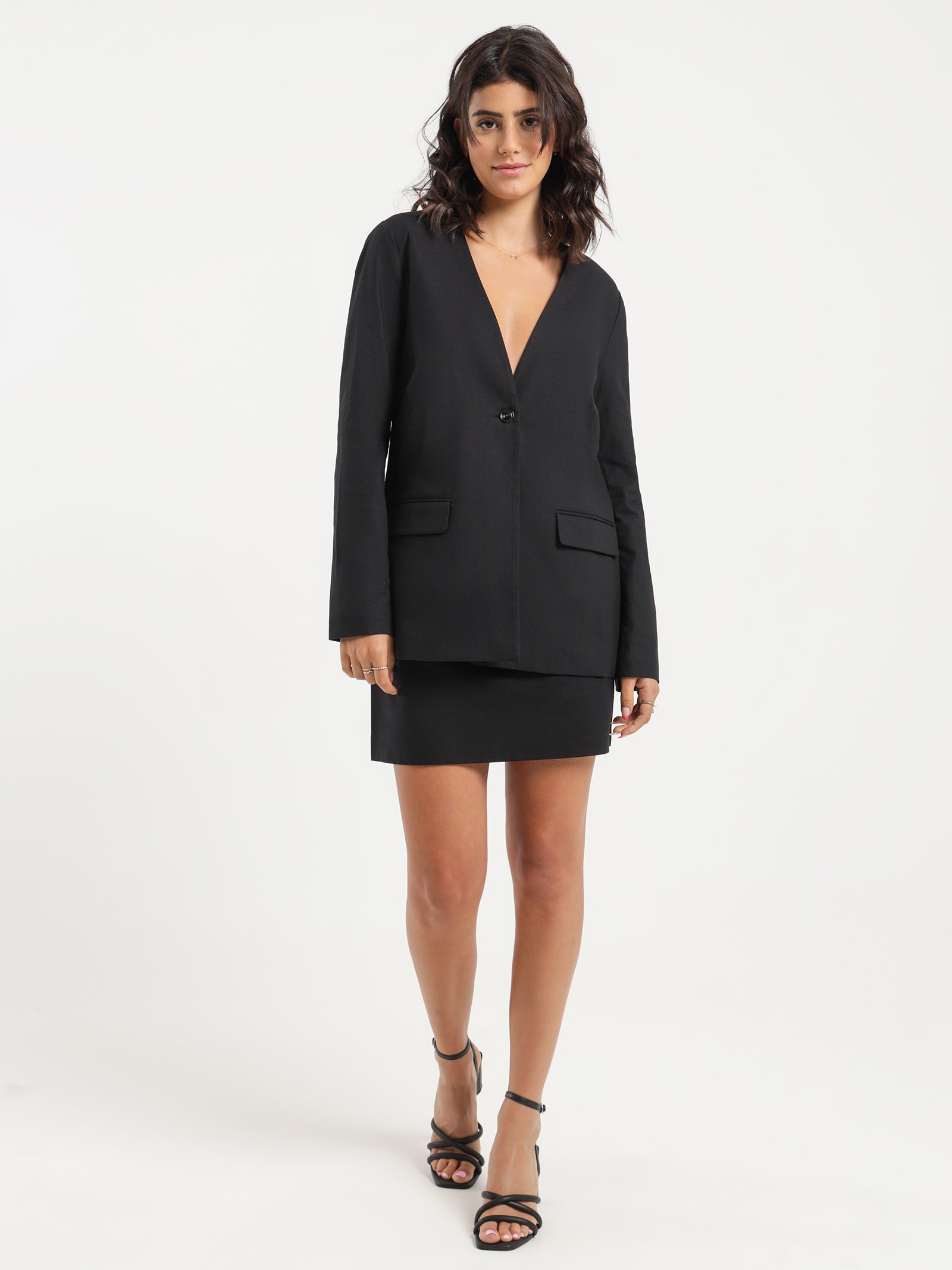 Emily Collarless Blazer in Black