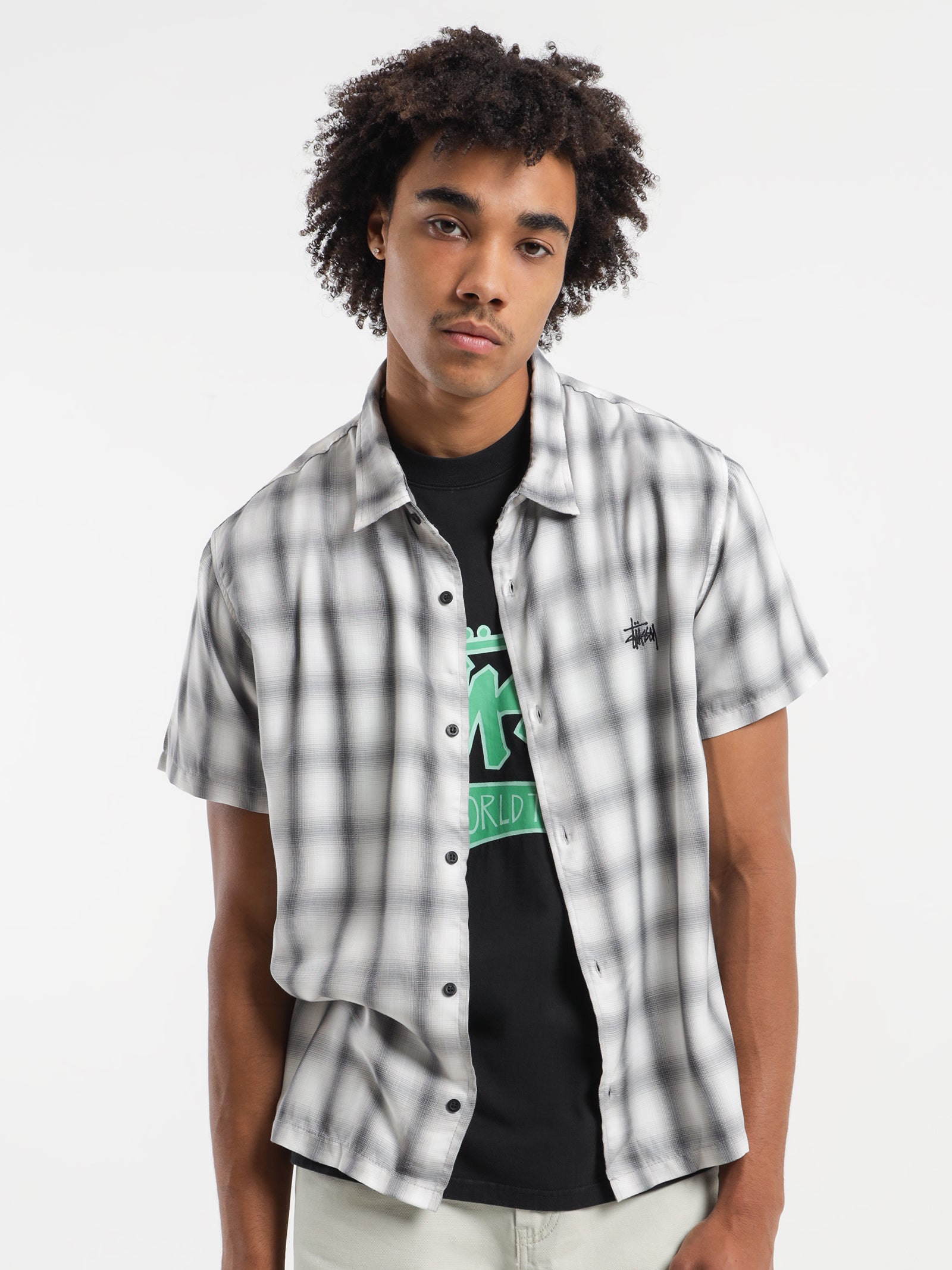 Shadow Plaid T-Shirt in Tan - Glue Store