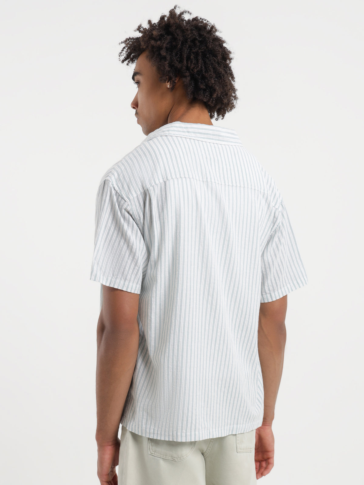 Stussy Cotton Stripe Short Sleeve Shirt in Teal | Teal