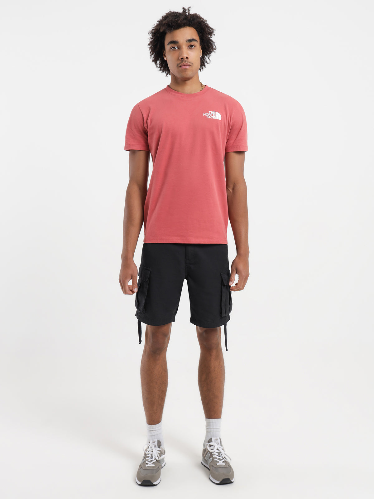 The North Face SS Box NSE T-Shirt in Red & Black | Red/Black