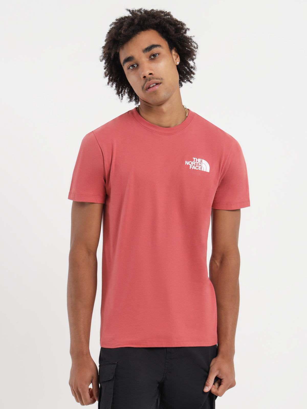 The North Face SS Box NSE T-Shirt in Red & Black | Red/Black