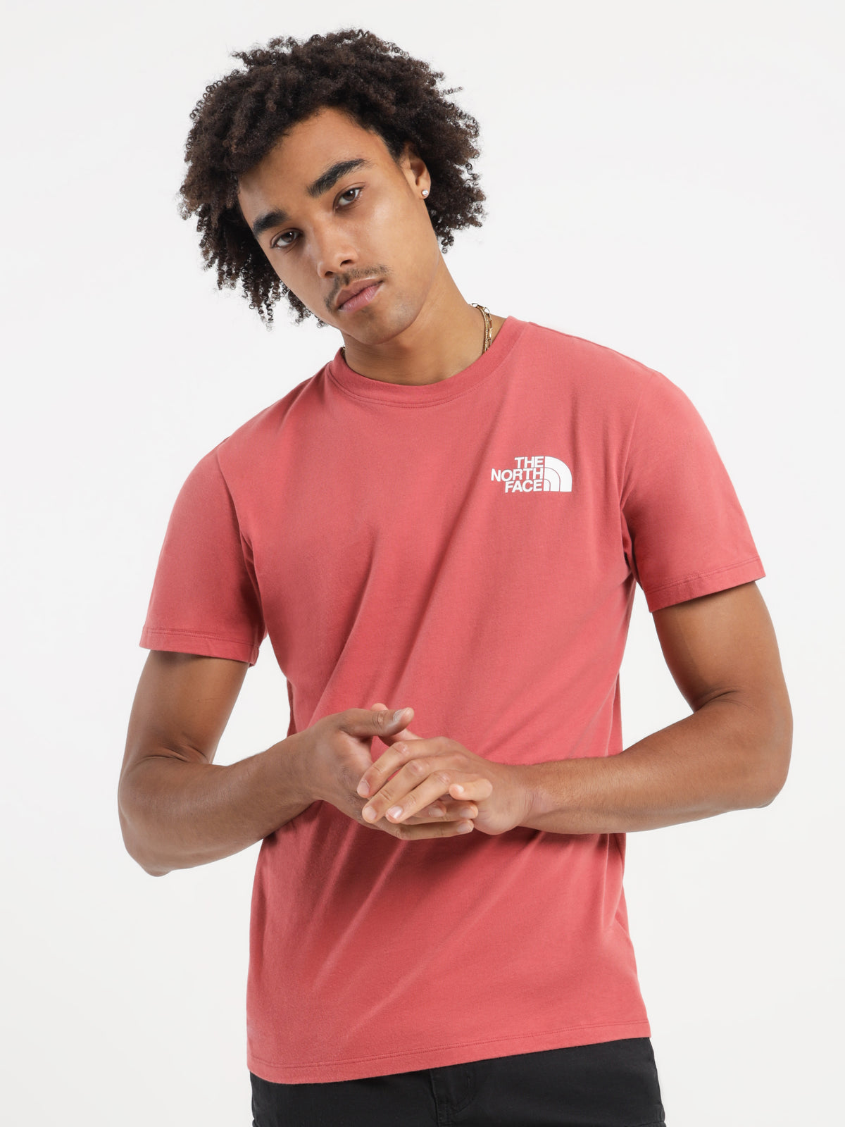 The North Face SS Box NSE T-Shirt in Red & Black | Red/Black