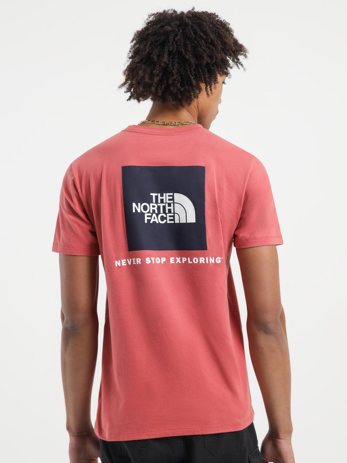 The North Face SS Box NSE T-Shirt in Red & Black | Red/Black