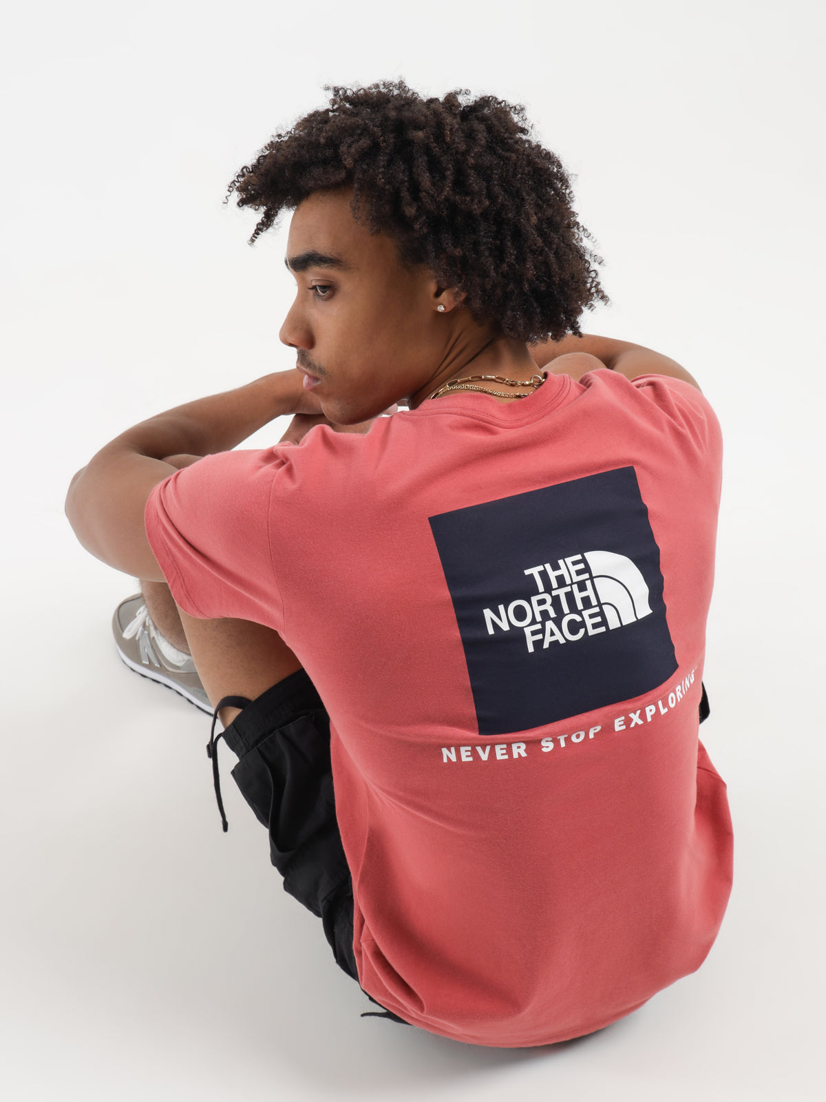 The North Face SS Box NSE T-Shirt in Red & Black | Red/Black