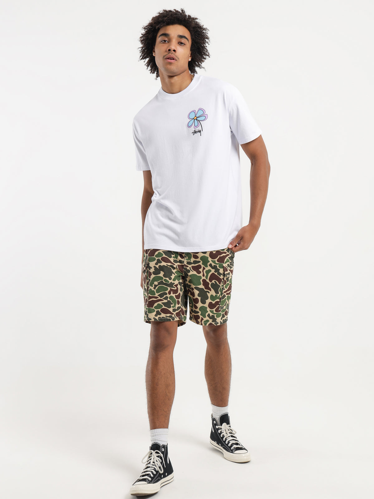 Stussy Flower 50/50 Heavyweight T-Shirt in White | White