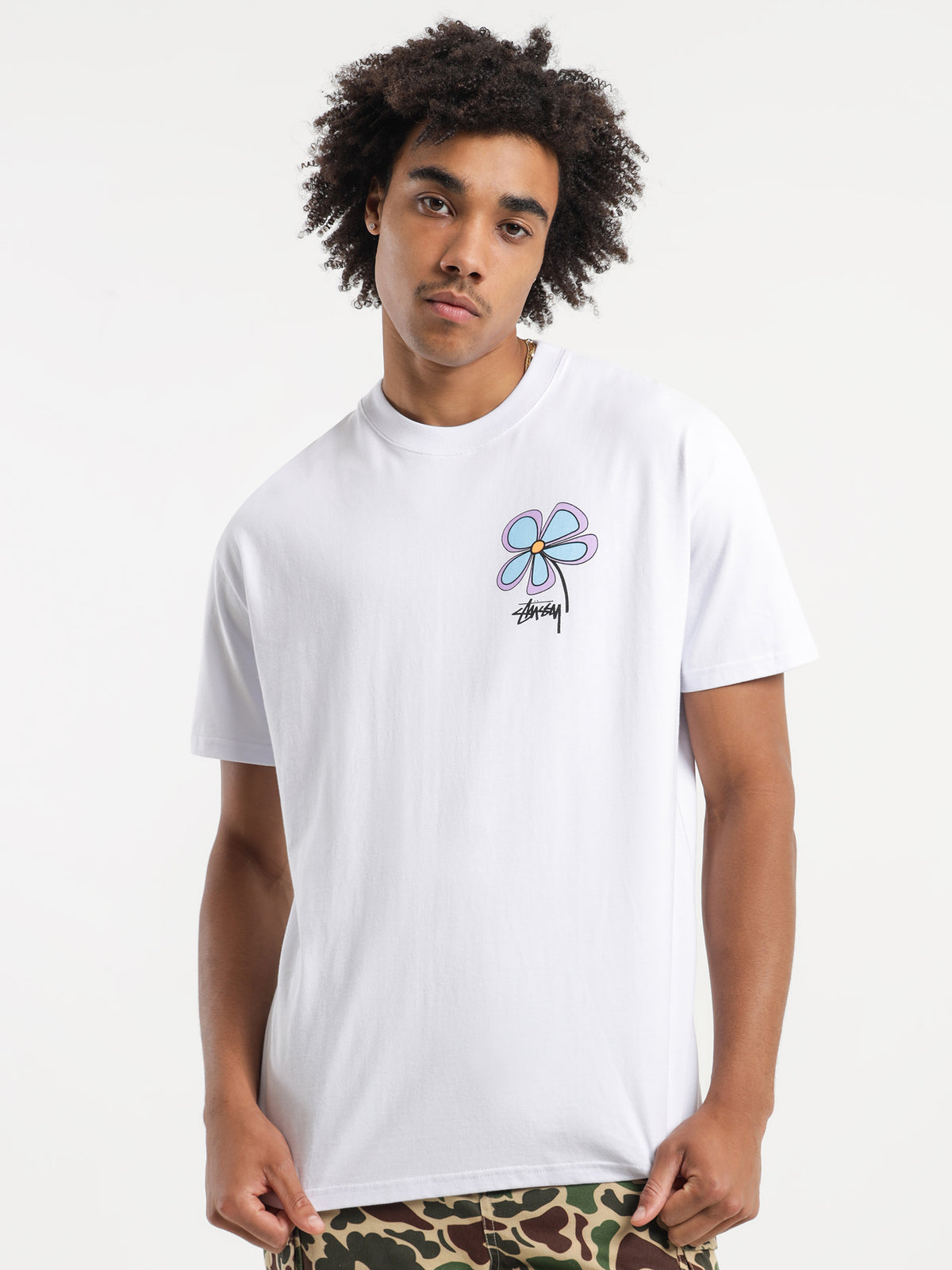 Stussy Flower 50/50 Heavyweight T-Shirt in White | White