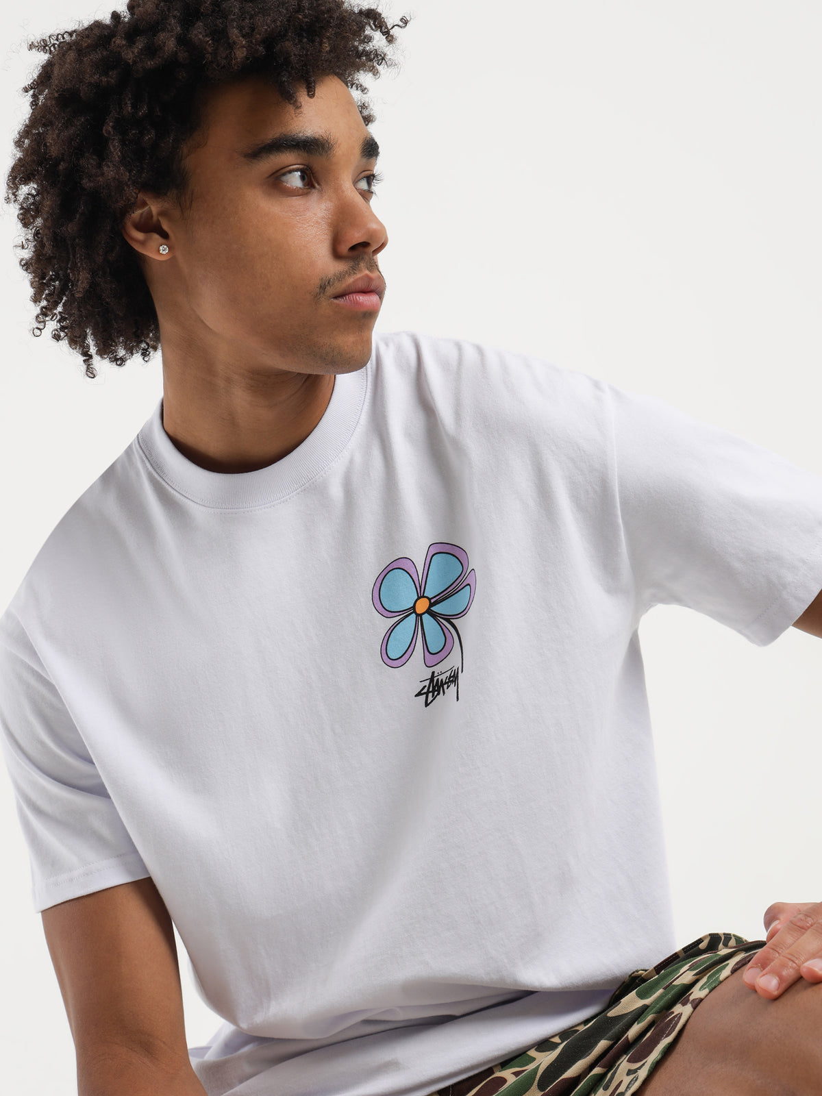 Stussy Flower 50/50 Heavyweight T-Shirt in White | White