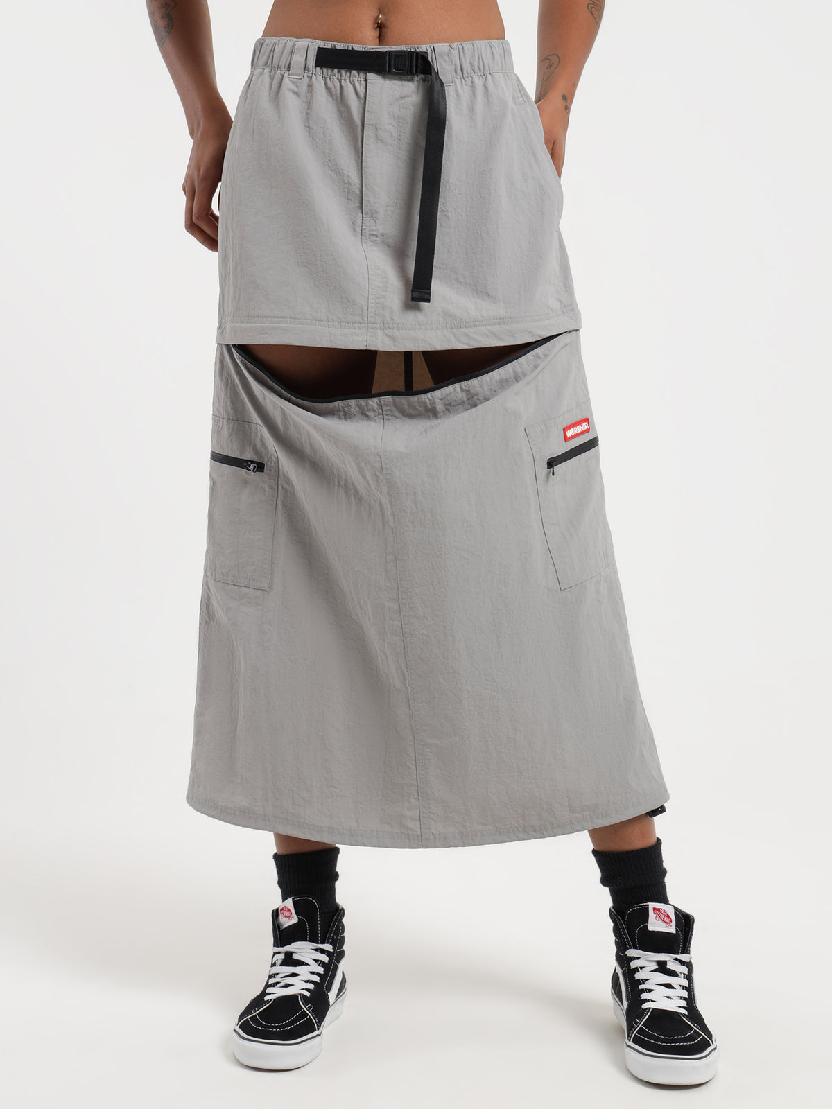 Worship Cargo Zip Off Skirt in Mid Grey | Mid Grey