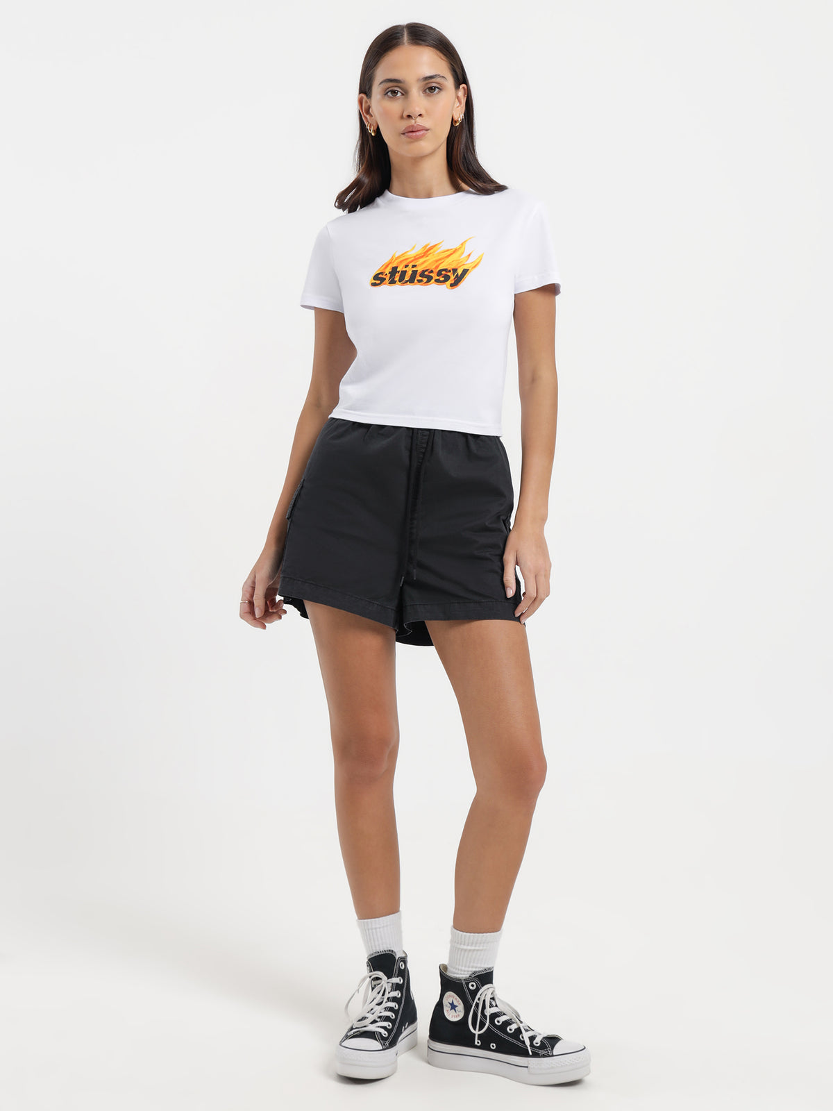 Stussy Flames Slim T-Shirt in White | White