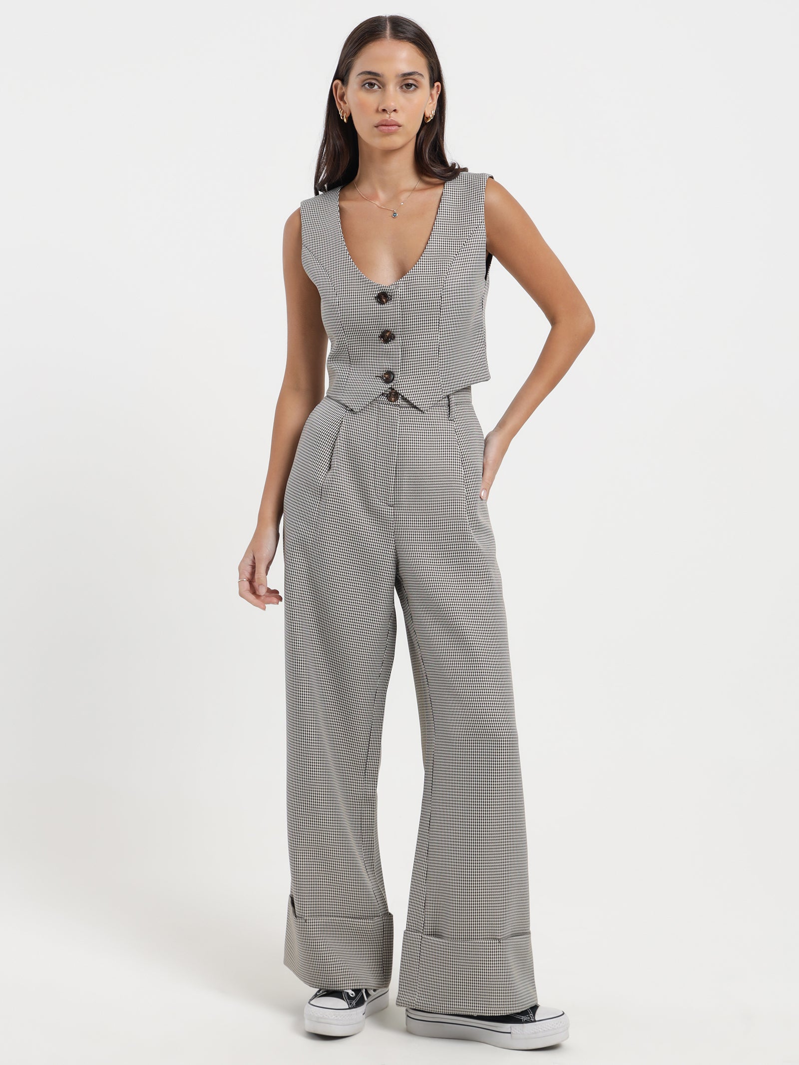 Cora Wide Leg Pants in Houndstooth