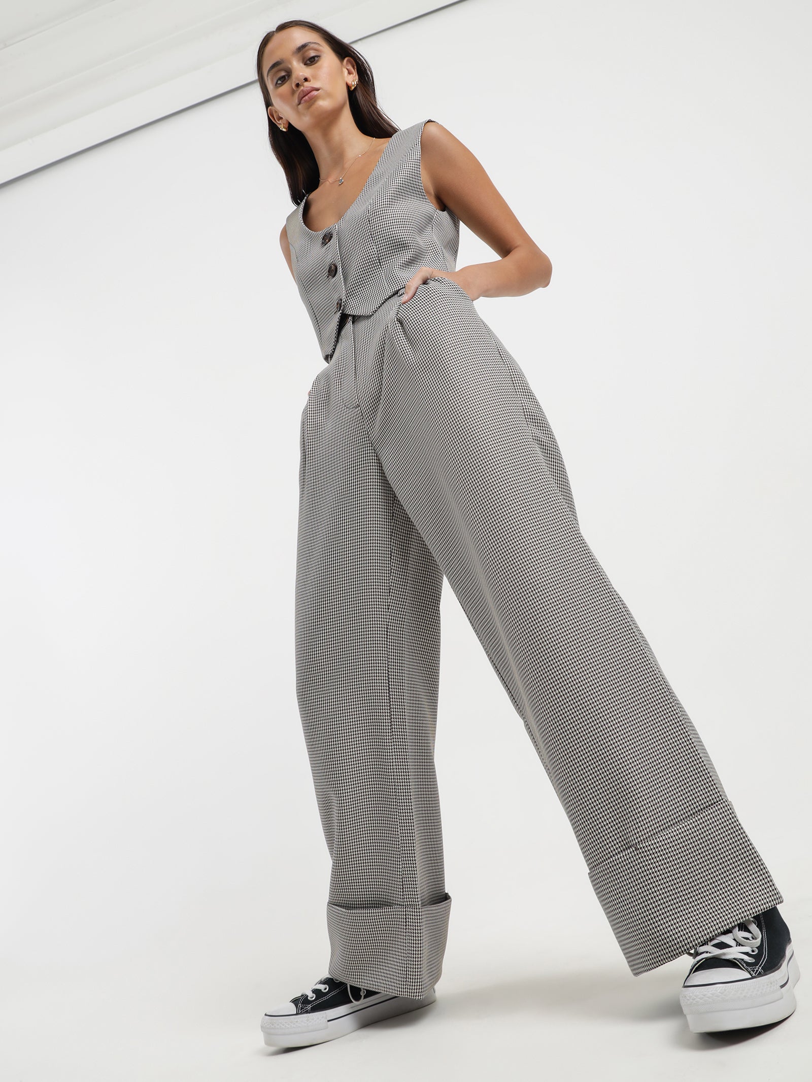 Cora Wide Leg Pants in Houndstooth