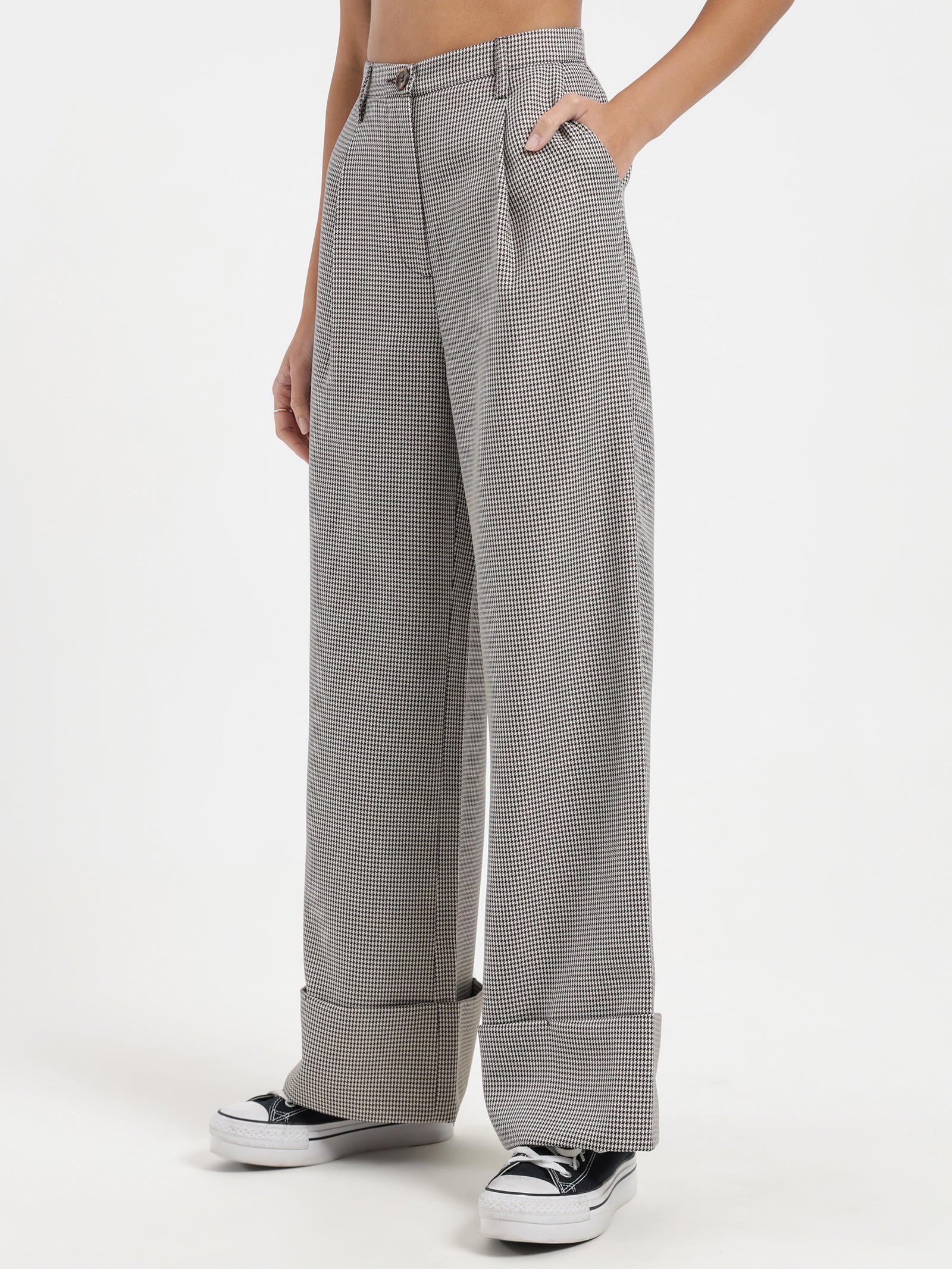 Cora Wide Leg Pants in Houndstooth