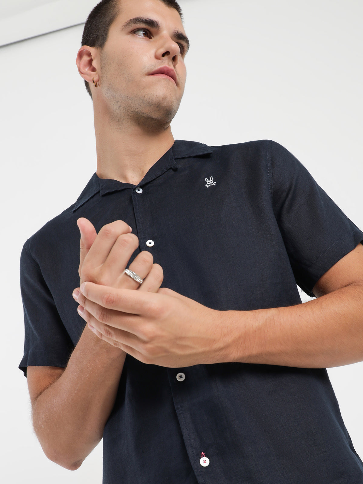 Psycho Bunny Inc Linen Short Sleeve Shirt in Navy | Navy