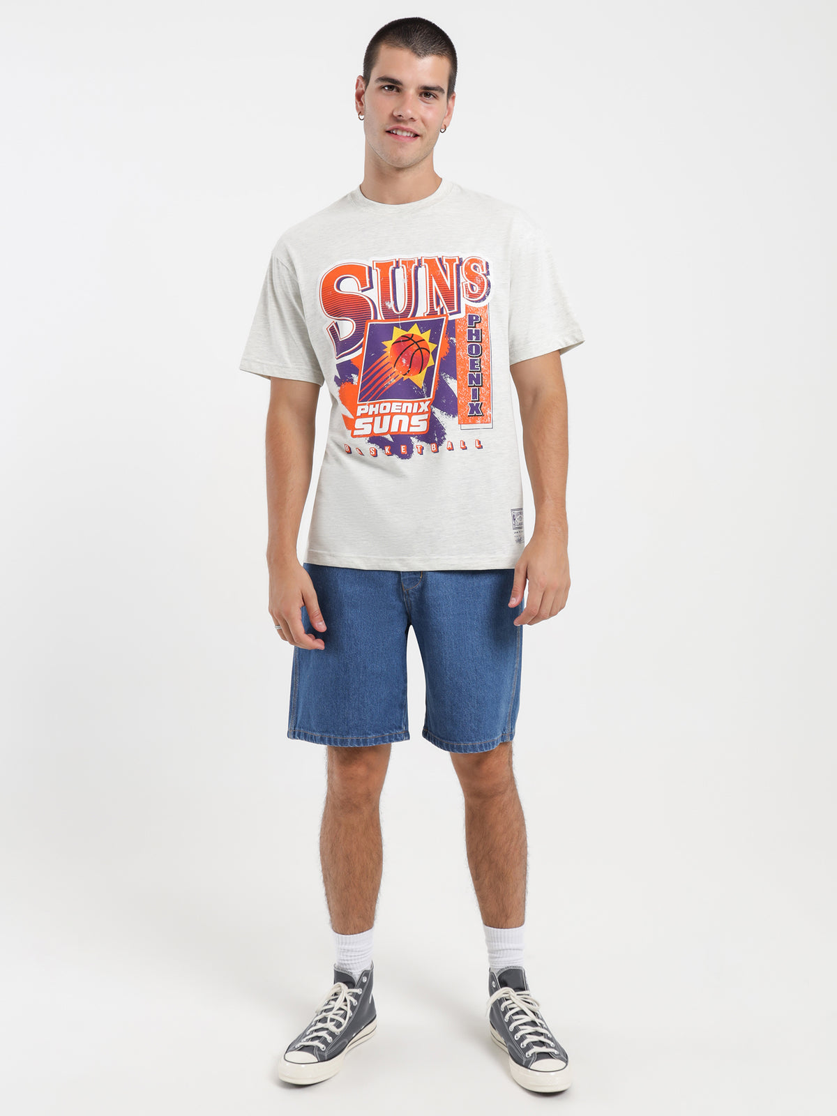 Mitchell & Ness Phoenix Suns T-Shirt in White Marle | White Marl