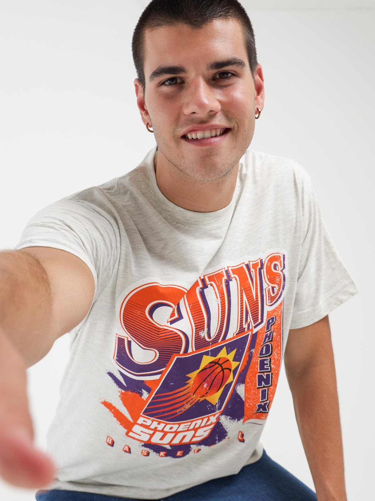 Mitchell & Ness Phoenix Suns T-Shirt in White Marle | White Marl