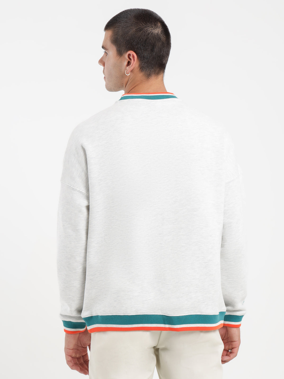 Mitchell & Ness Dolphins Satin Embroidered Crew in White Marle | White Marl