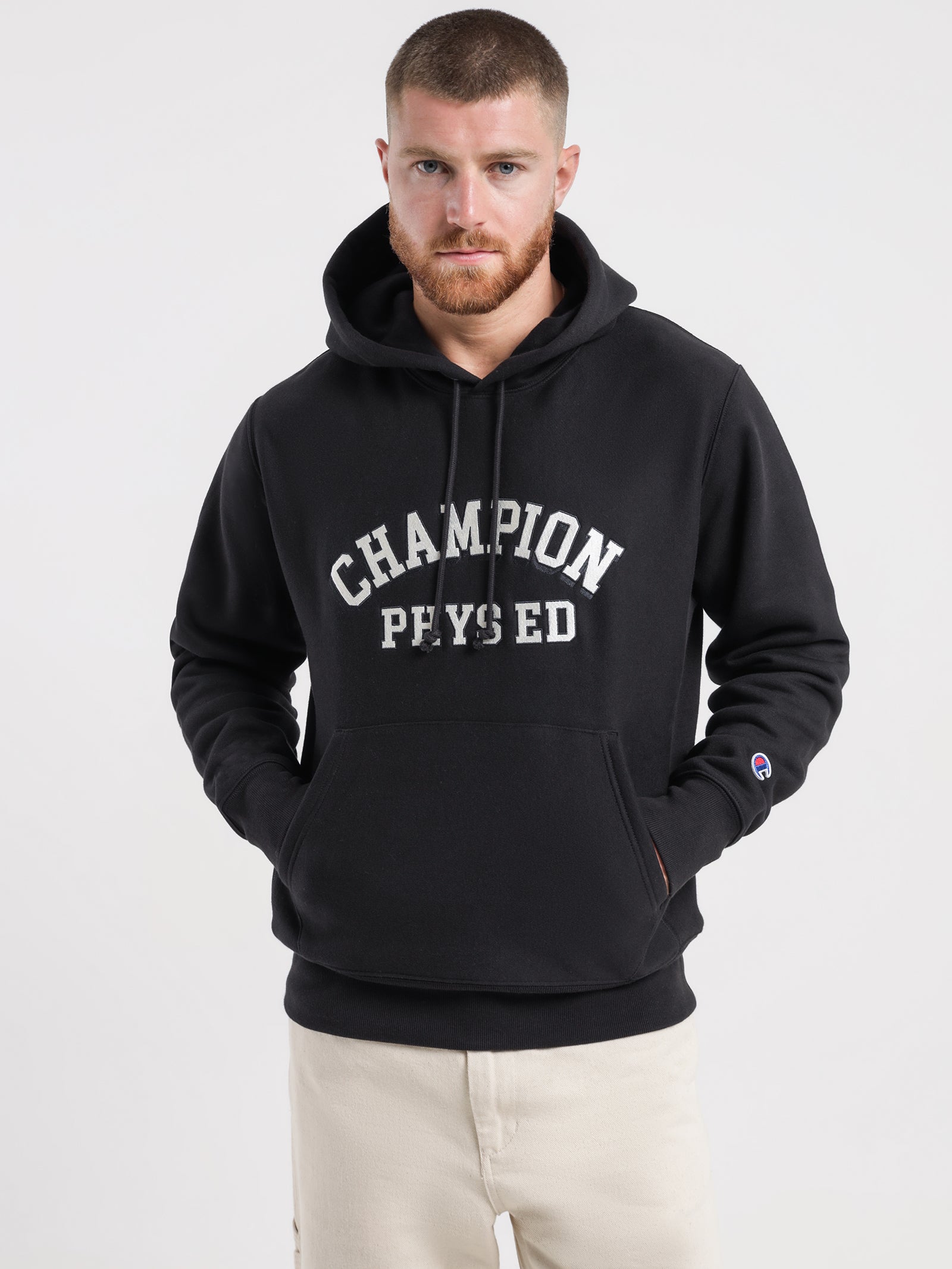 Reverse Weave Phys Ed Hoodie in Black