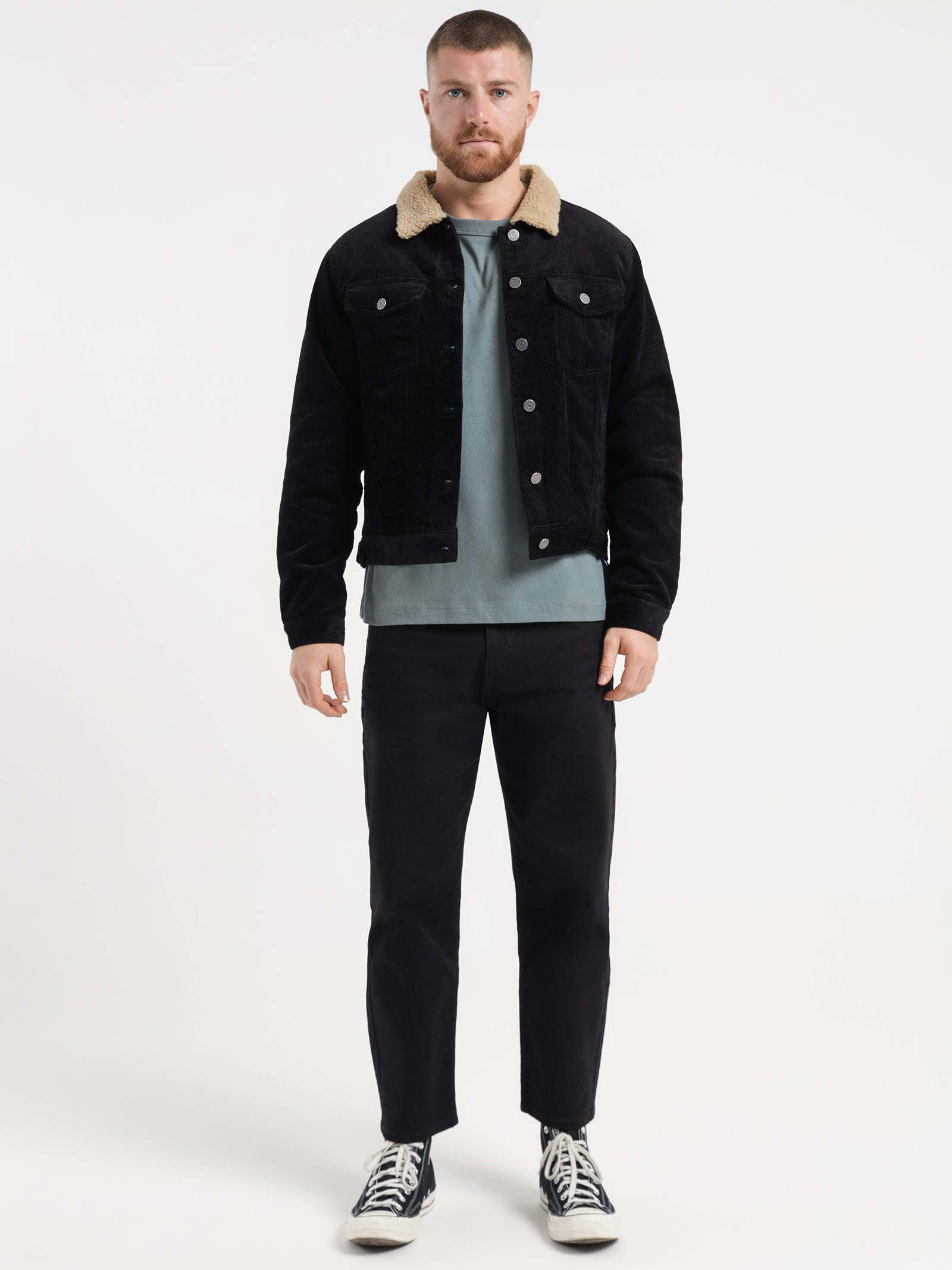 Skylar Cord Sherpa Jacket in Black