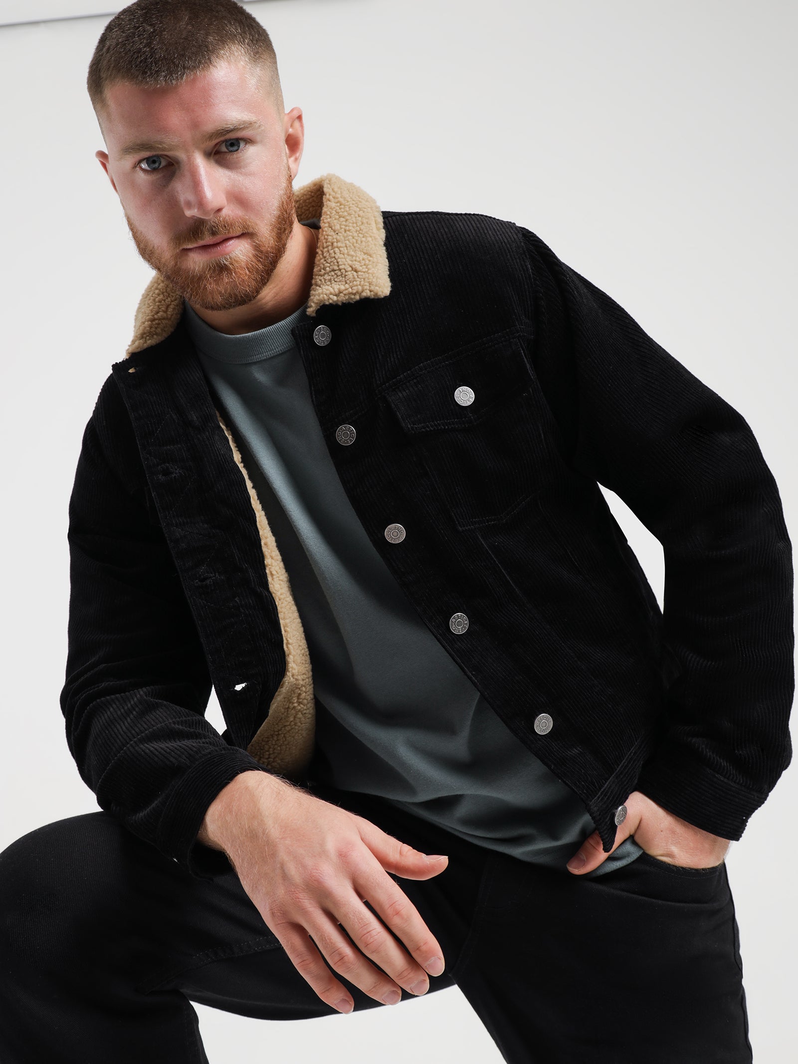 Skylar Cord Sherpa Jacket in Black