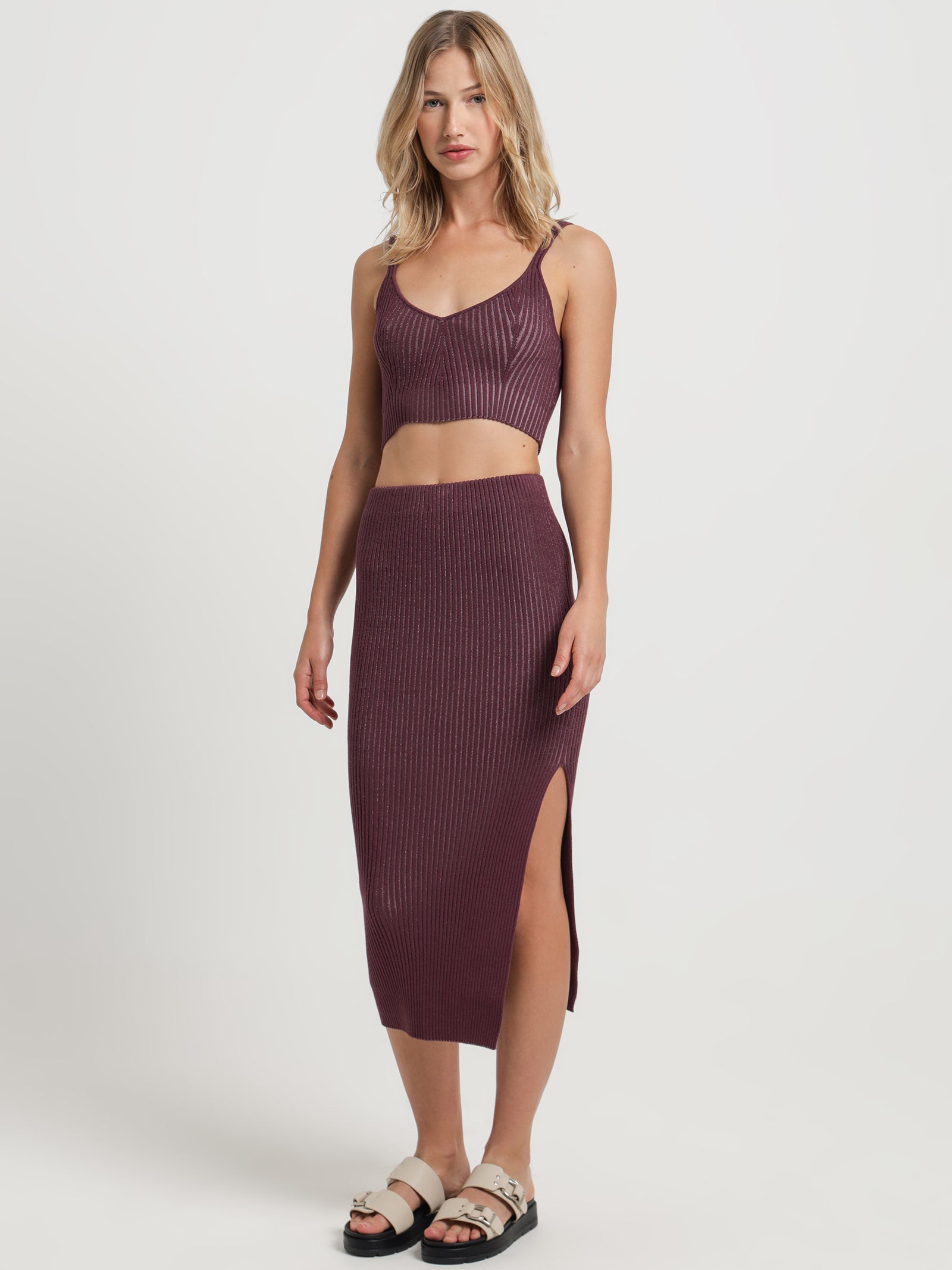 Olivia Knit Midi Skirt in Wine