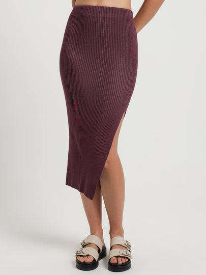 Olivia Knit Midi Skirt in Wine