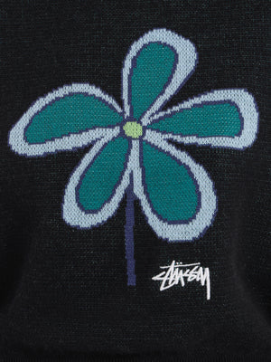 Jacquard Knit Flower Crew in Black - Glue Store