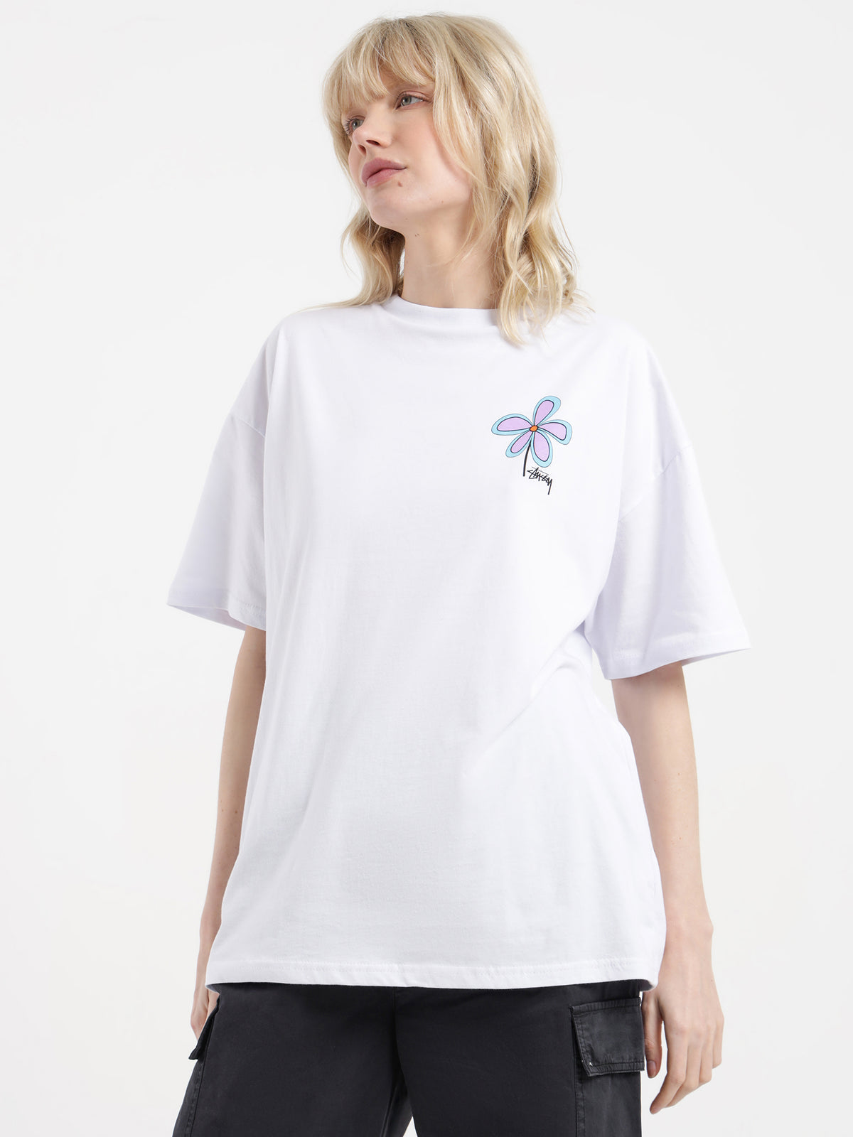 Stussy Flower Relaxed T-Shirt in White | White