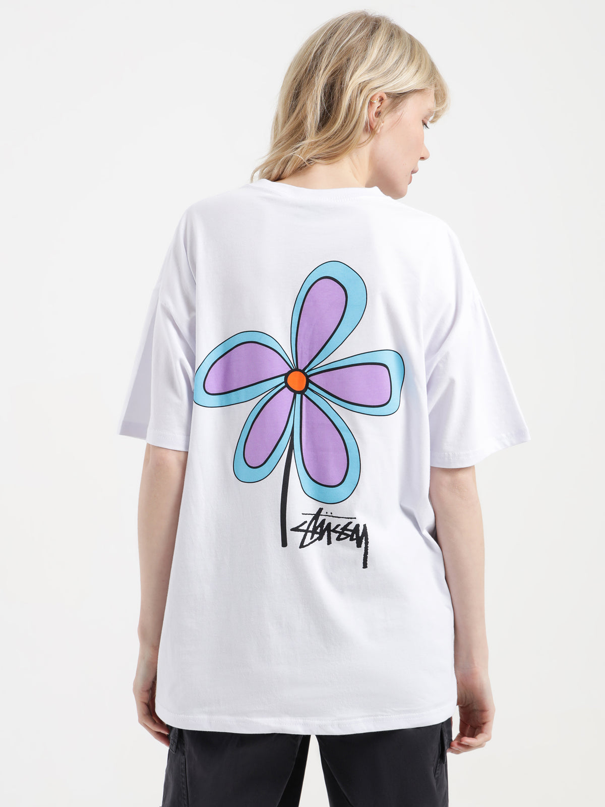 Stussy Flower Relaxed T-Shirt in White | White